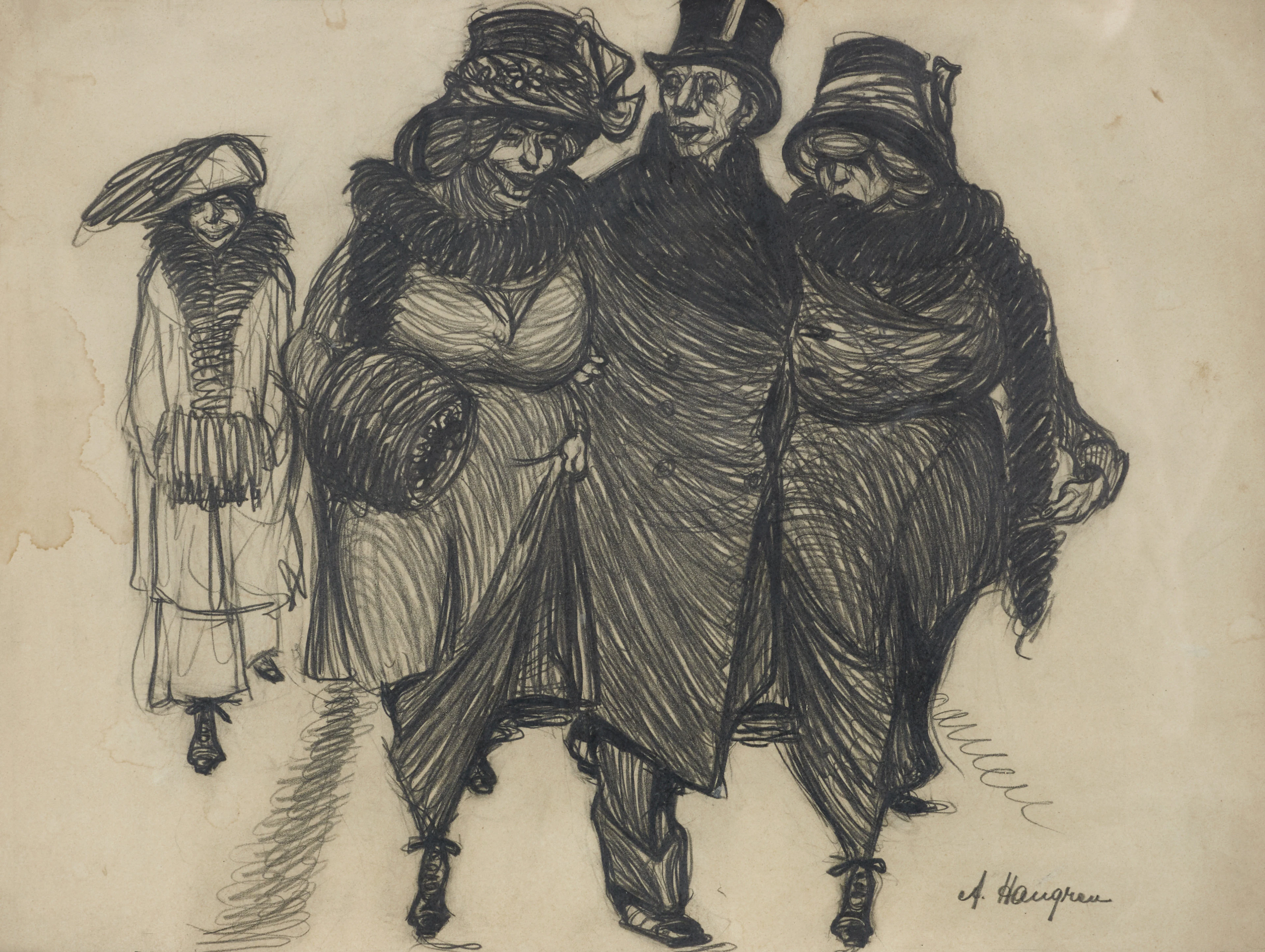ACKE HALLGREN (1885-1940). Sällskap, teckningar, 2 st, signerade A.