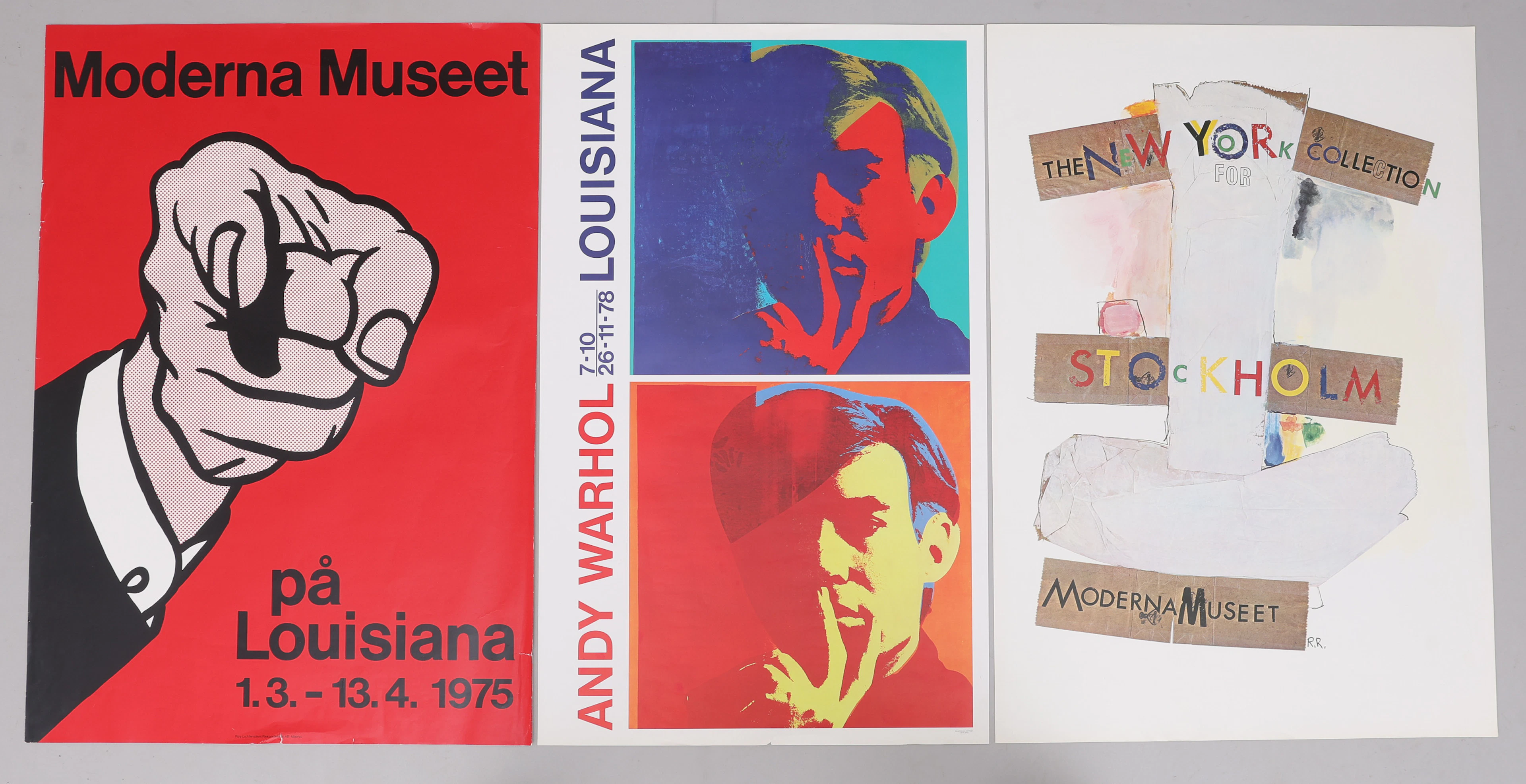 TRE UTSTÄLLNINGSAFFISCHER, ANDY WARHOL, ROY LICHTENSTEIN OCH ROBERT
