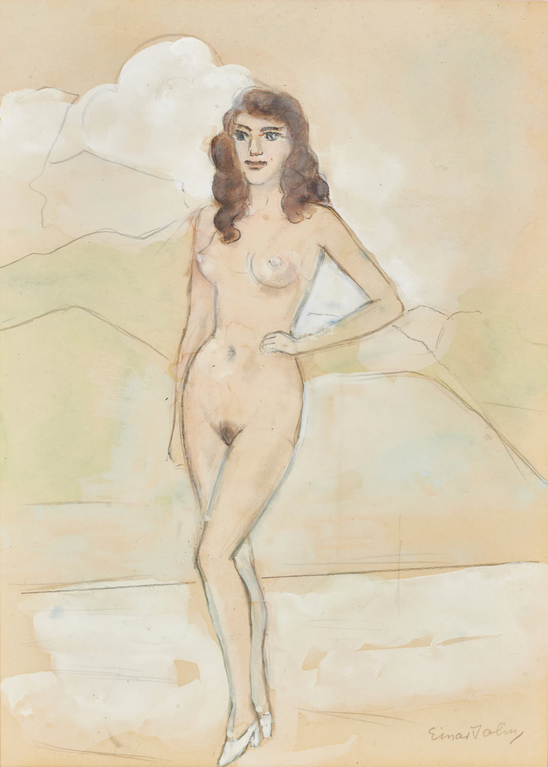 EINAR JOLIN (1890–1976). Kvinnlig modell, signerad, gouache på papper.