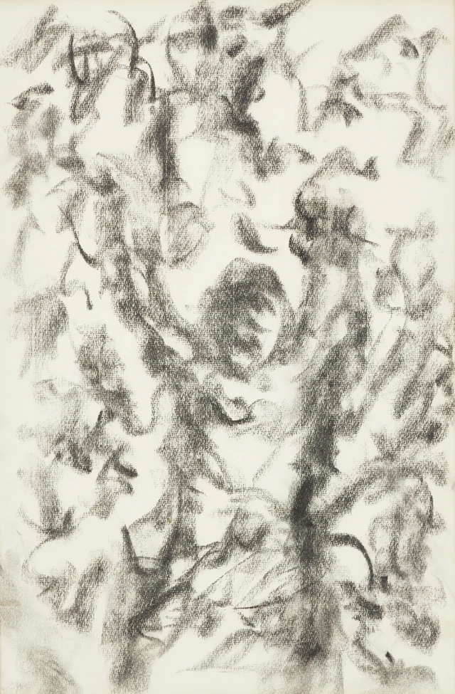EVERT LUNDQUIST (1904-1994): Komposition med figur, kolkrita, signerad