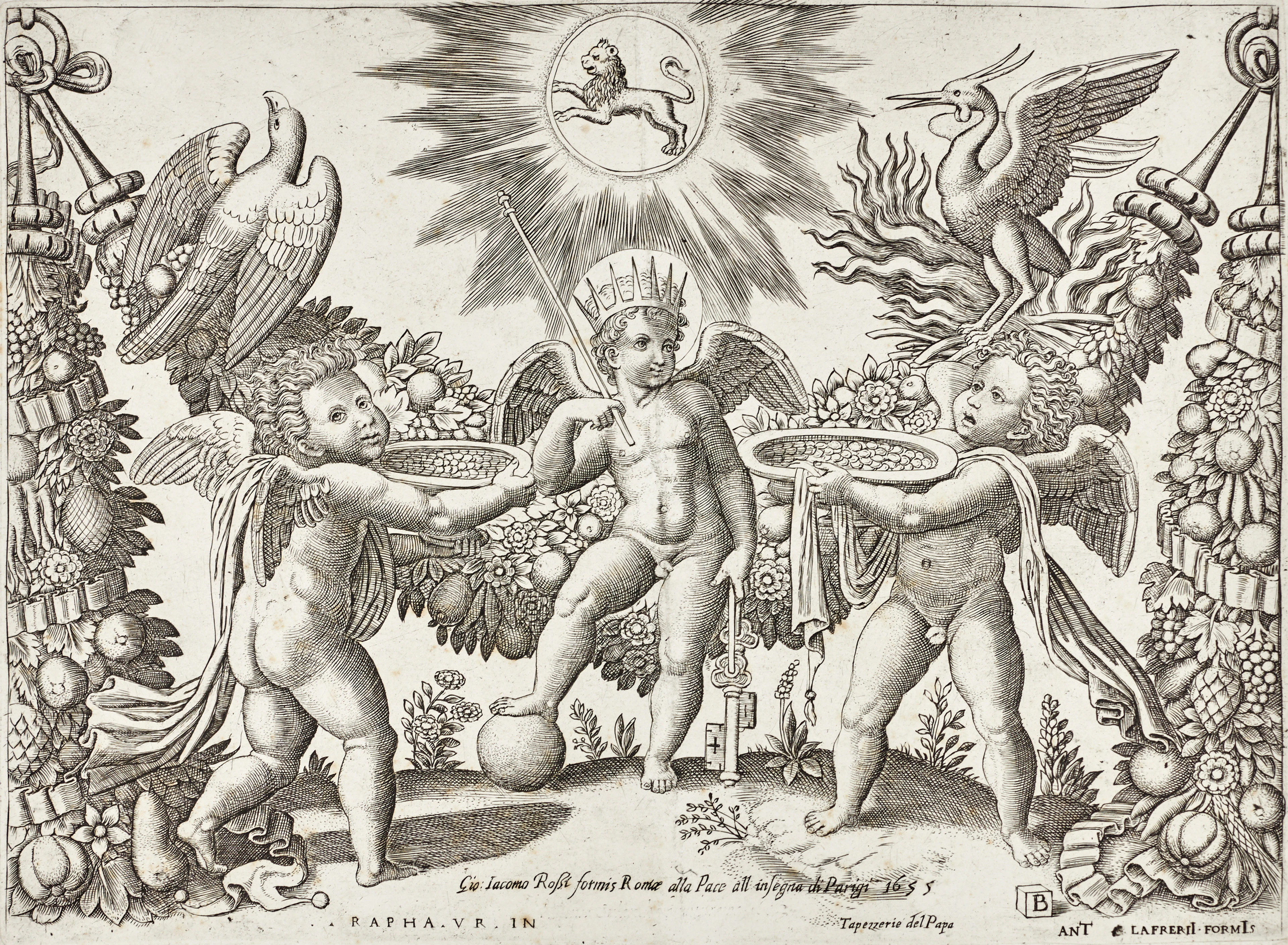 THE MASTER OF THE DIE, efter Raphael, "Giochi di Putti", kopparstick