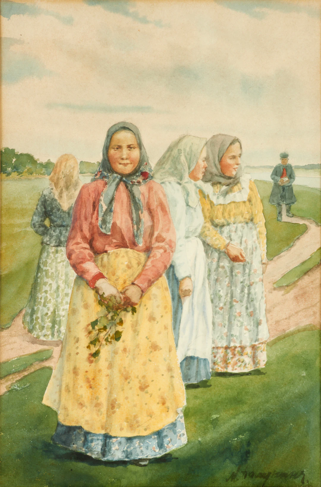MIKHAIL ABRAMOVICH BALUNIN (1875-1939). Bondflickor, signerad M. Balunin