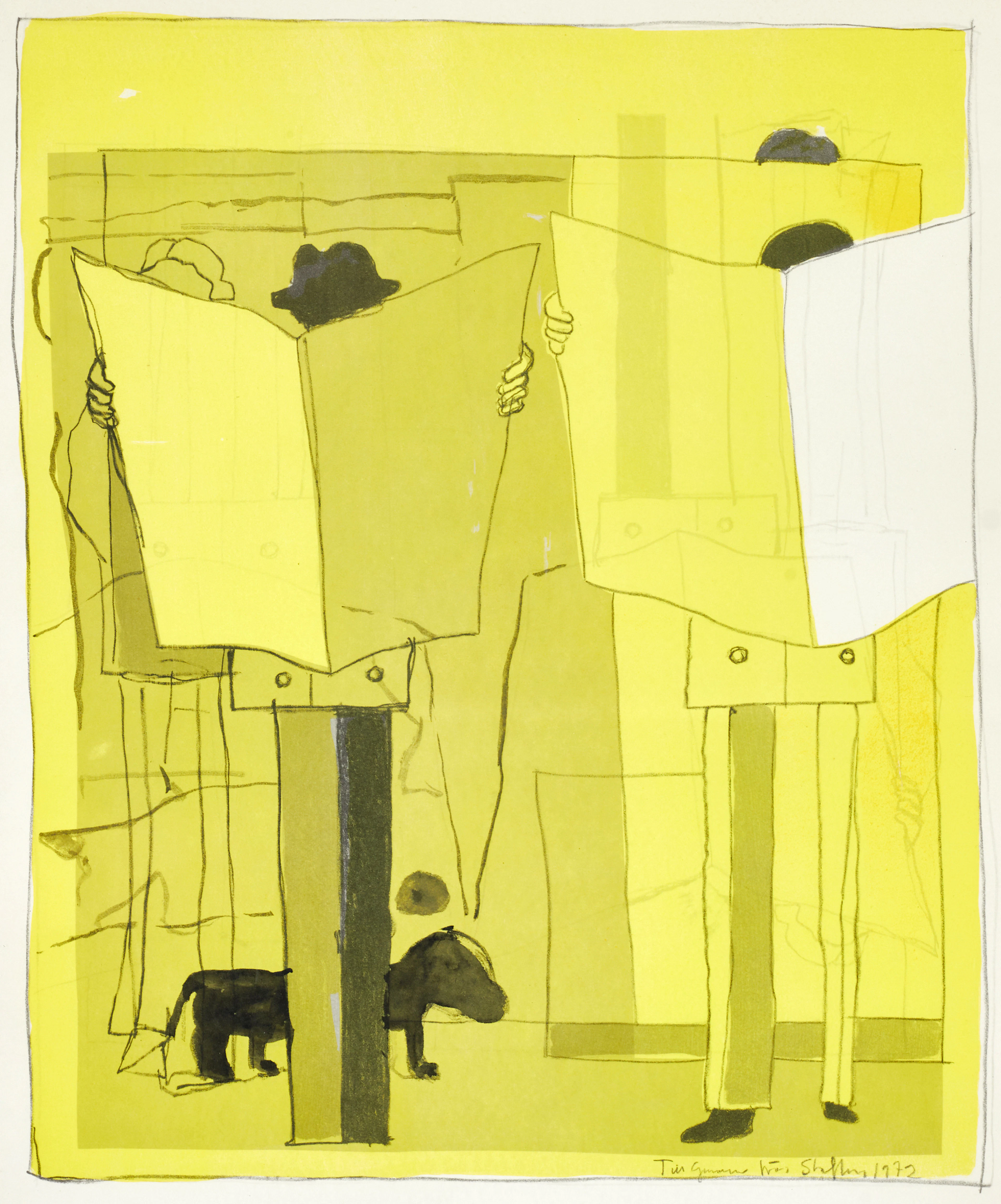 STAFFAN HALLSTRÖM (1914-1976). "Tidningsläsarna", signerad, daterad