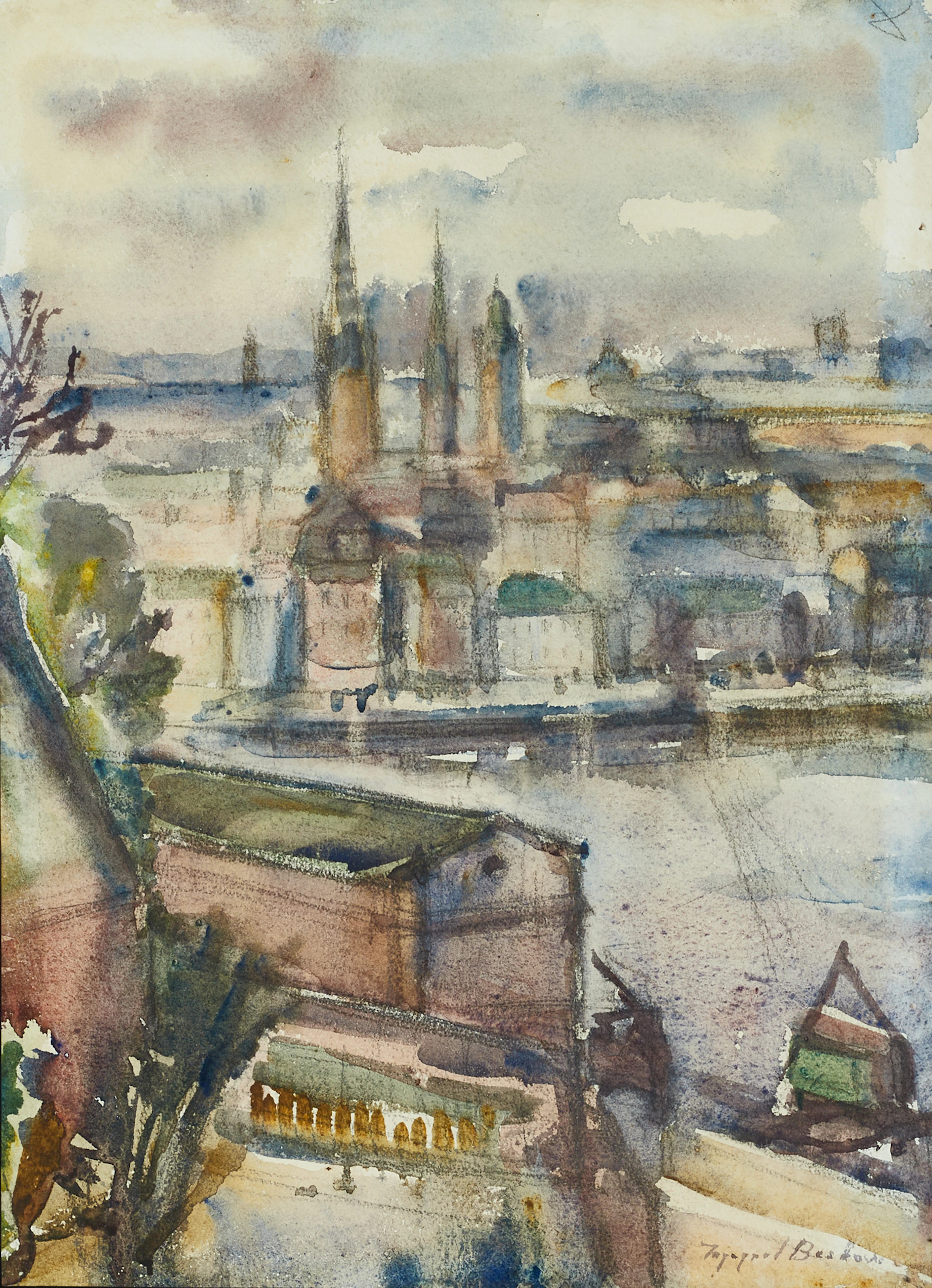 INGEGERD BESKOW (1887-1978), Vy från Fjällgatan med Stadsgården och