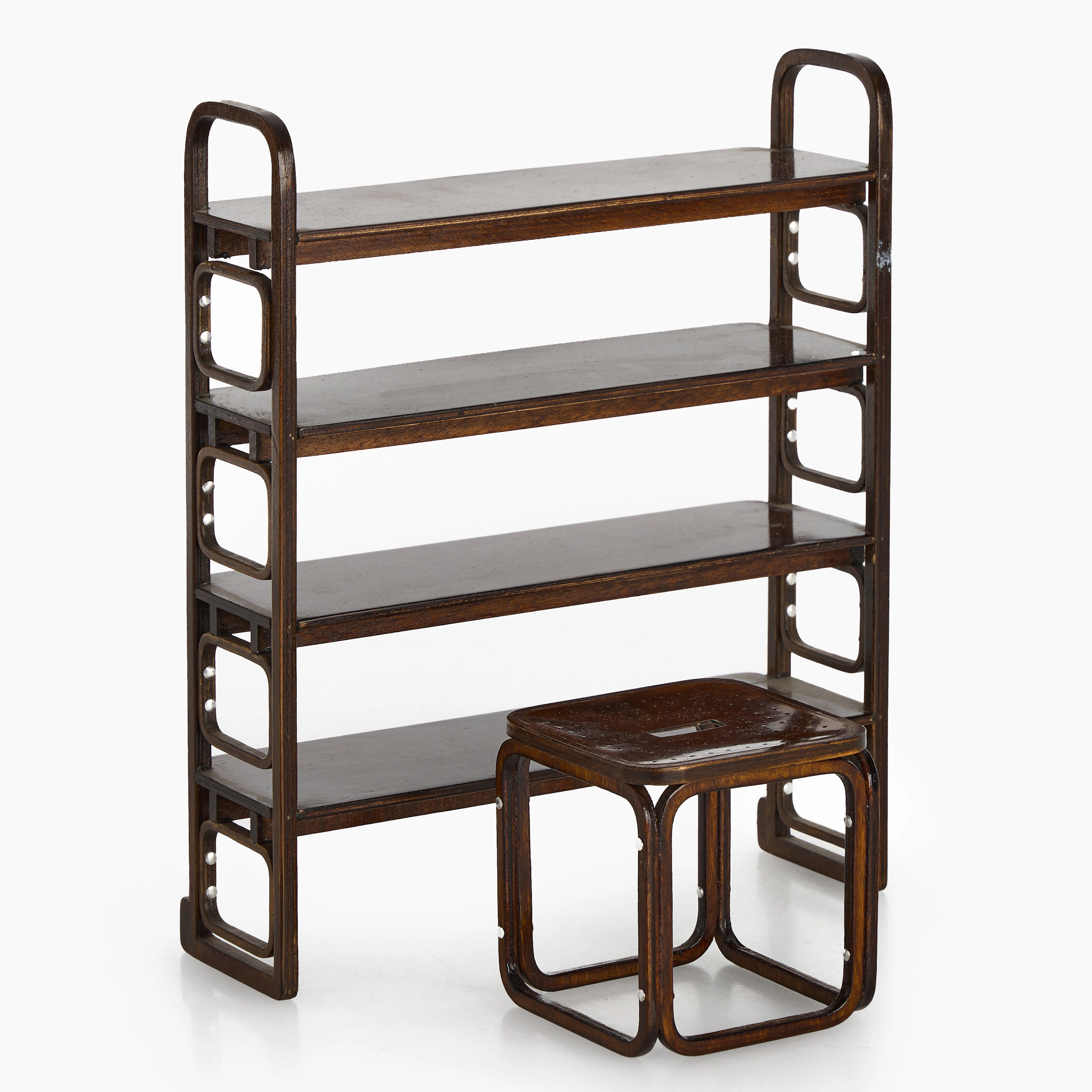 OTTO WAGNER (1841–1918). EFTER. Miniatyrer, 2 st, pall samt bokhylla