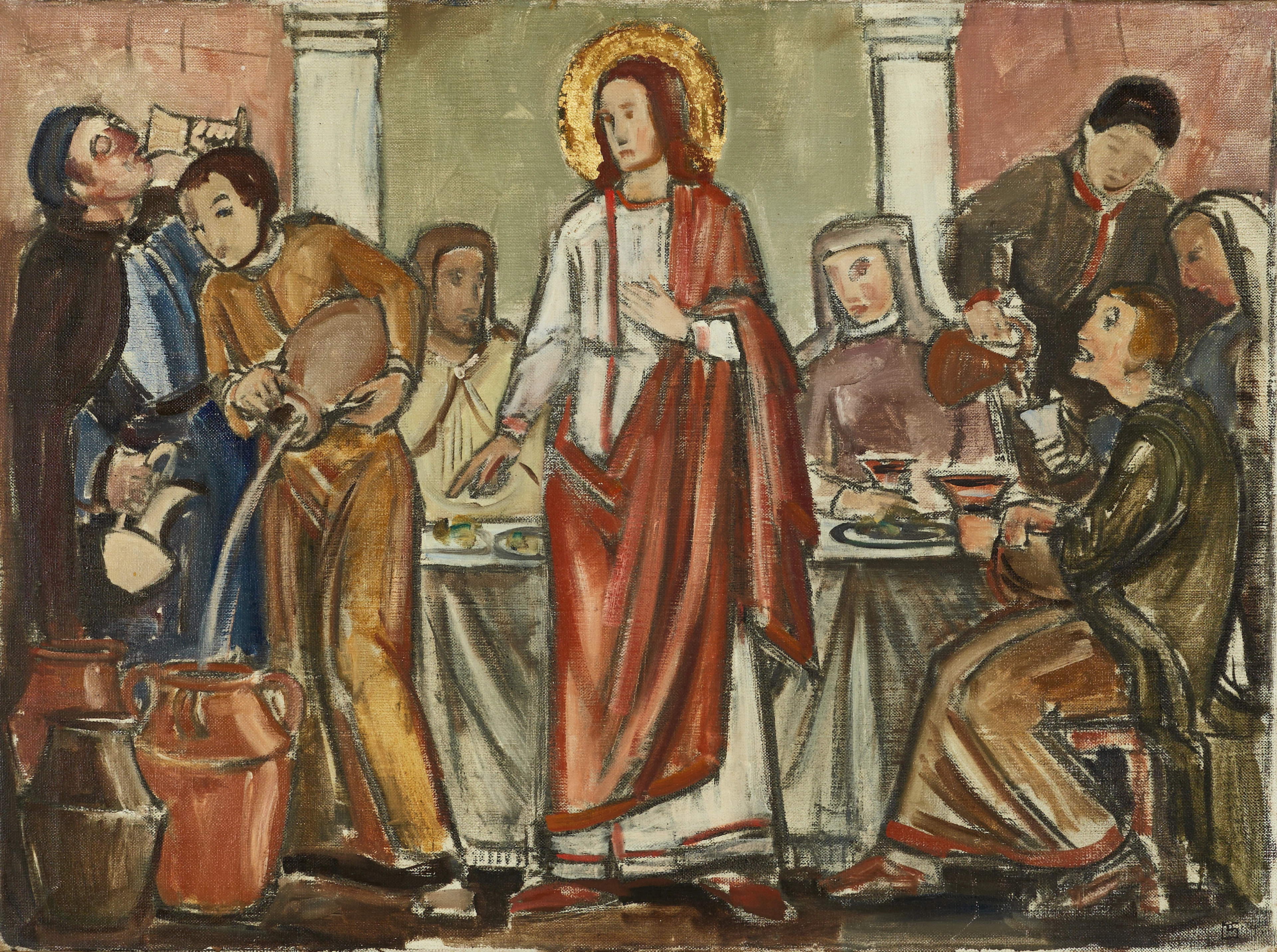 HUGO GEHLIN (1899-1953): Religös scen, monogramsignerad, olja på duk.