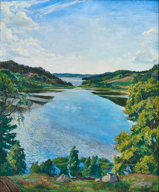 ELLA WANNER (1887-1962). Sommarvy över vattnet, signerad, daterad
