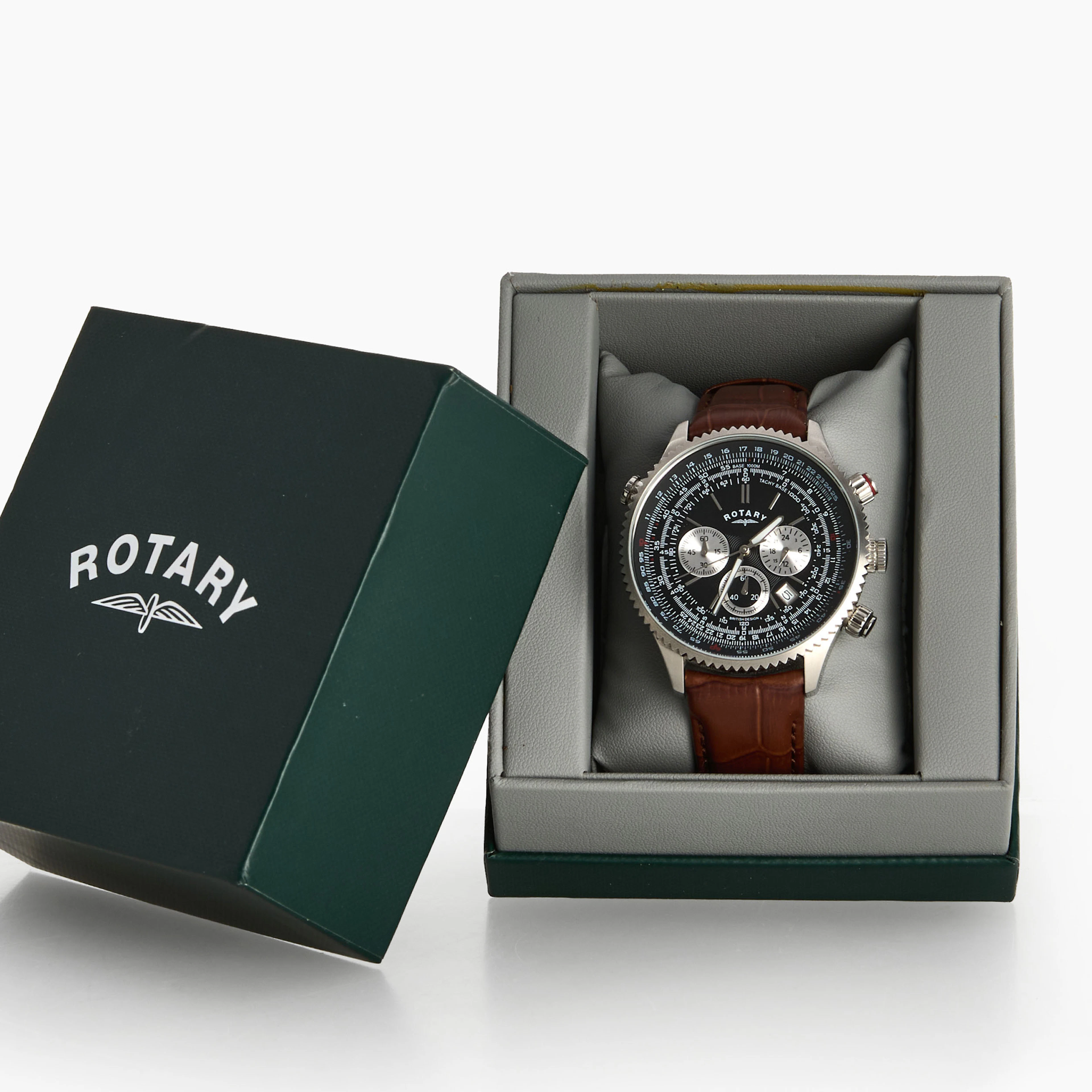 ARMBANDSUR, Rotary Pilot Chronograph, quartz, stål, med box.