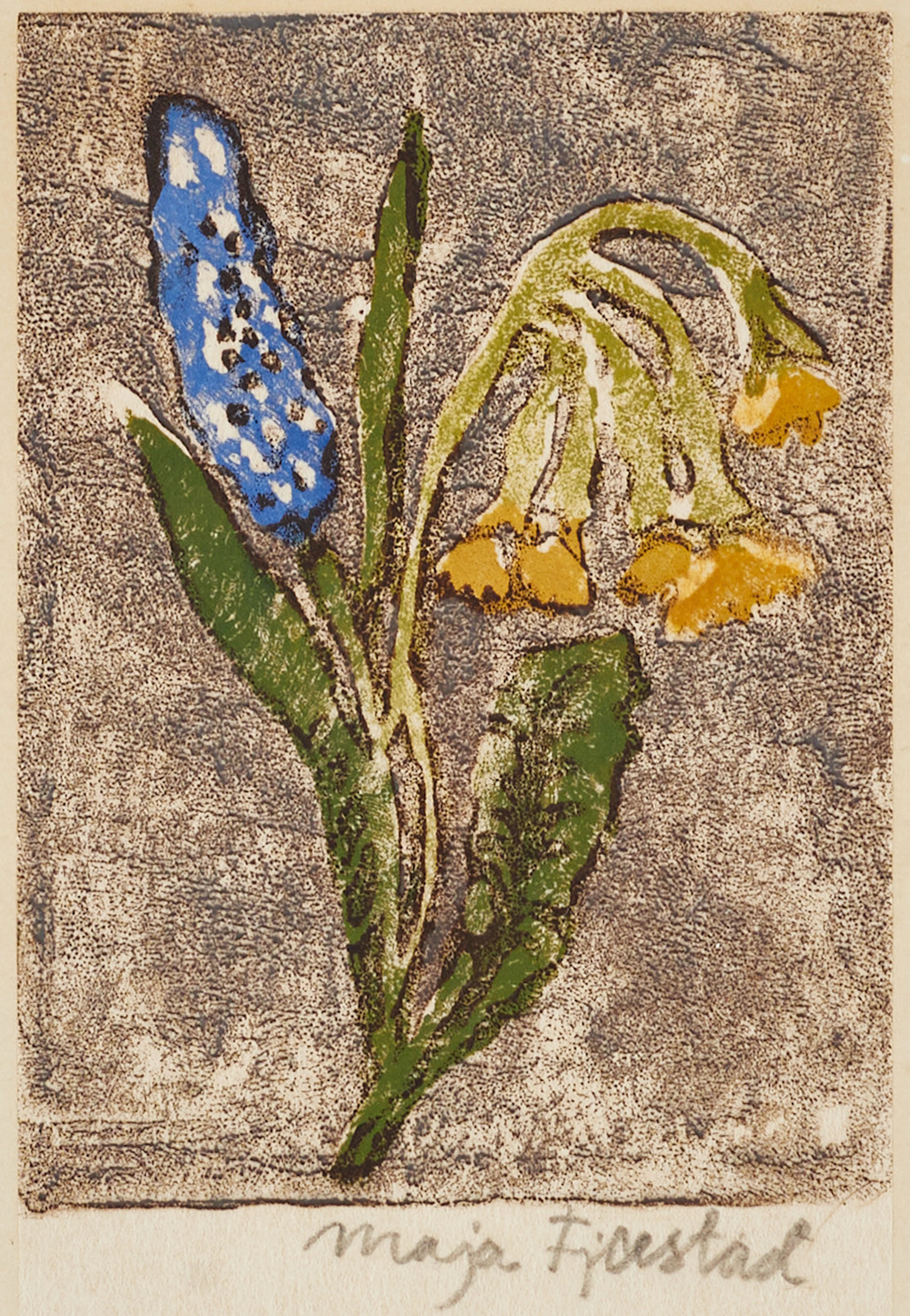 MAJA FJAESTAD (SVERIGE, 1873–1961). Gullviva och pärlhyacint, signerad