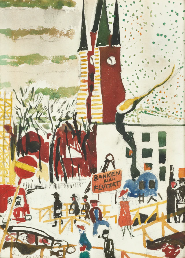 SVEN X:ET ERIXSON (1899-1970). "Banken har flyttat", signerad, akvarell.