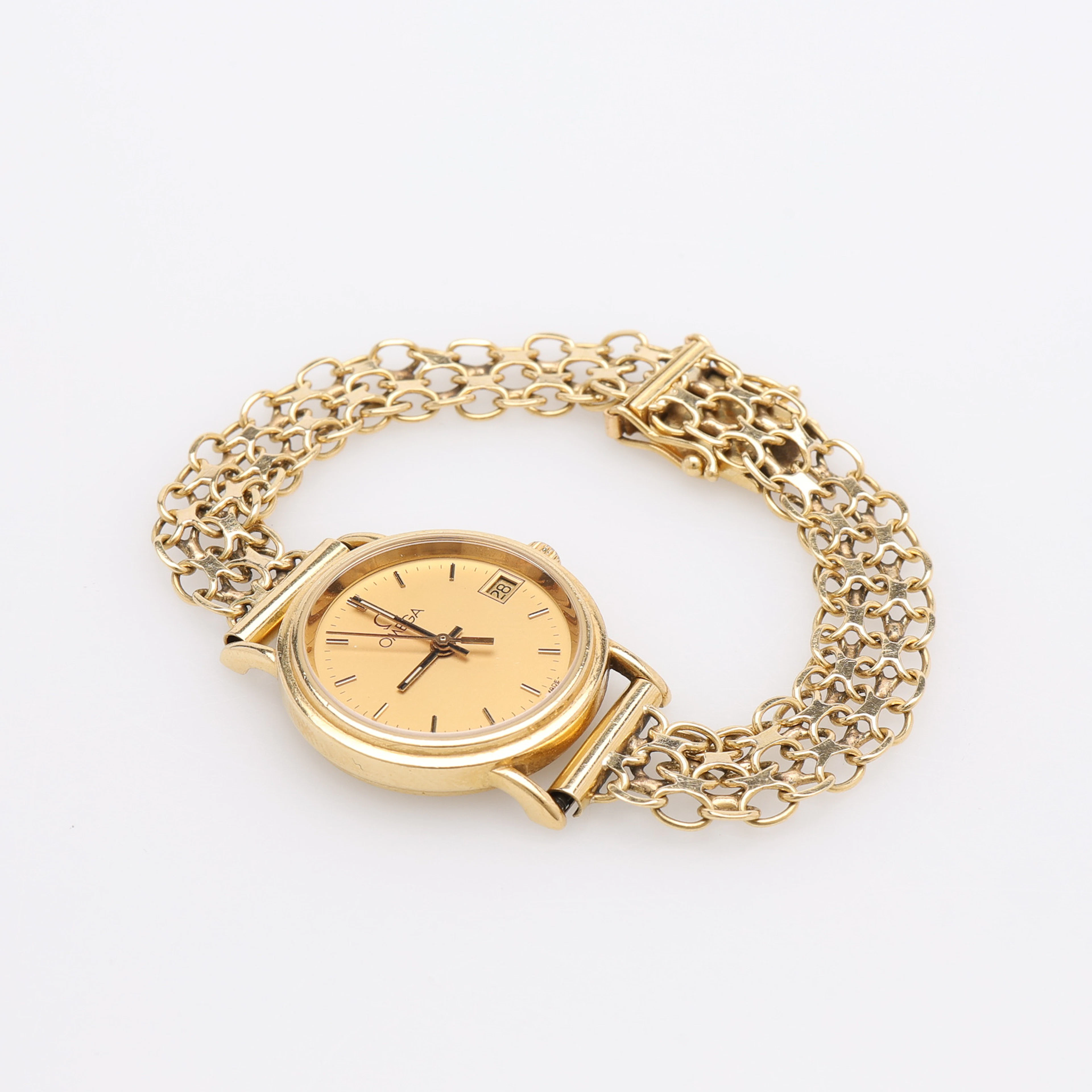 DAMARMBANDSUR, 18K GULD I BOETT & LÄNK, OMEGA, QUARTZ, TOTALT 20,5 GRAM.