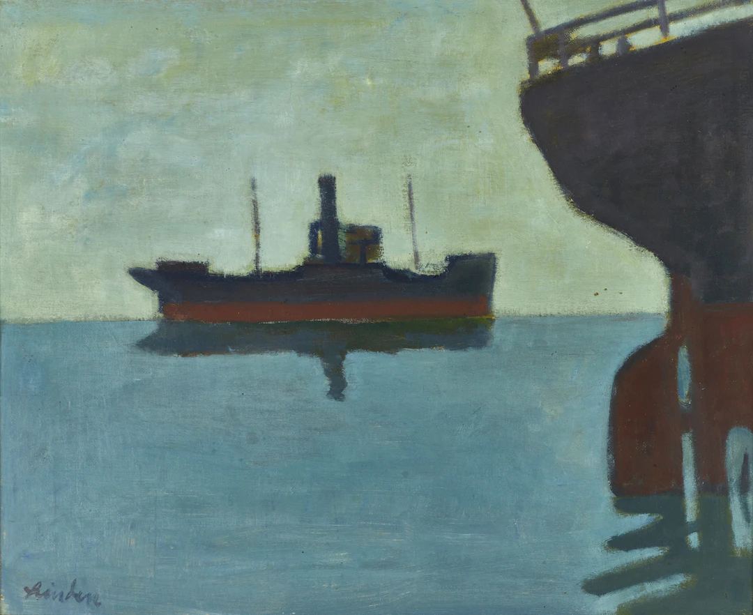 HELGE LINDÉN (1897-1961): "Båtar", signerad Lindén, olja på duk.
