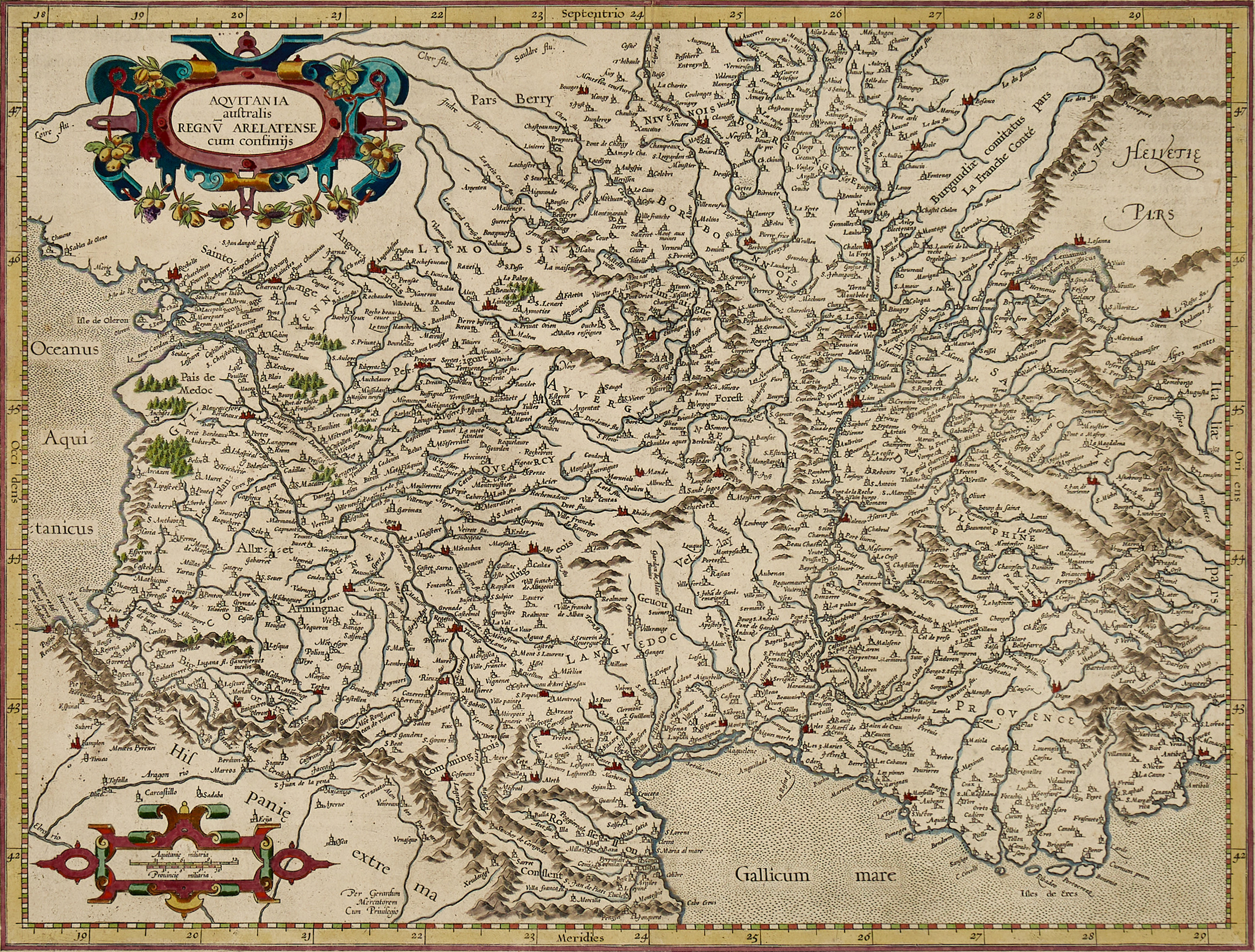 MERCATOR/HONDIUS, Aqvitania australis Regnum Aralatense cum confinijs