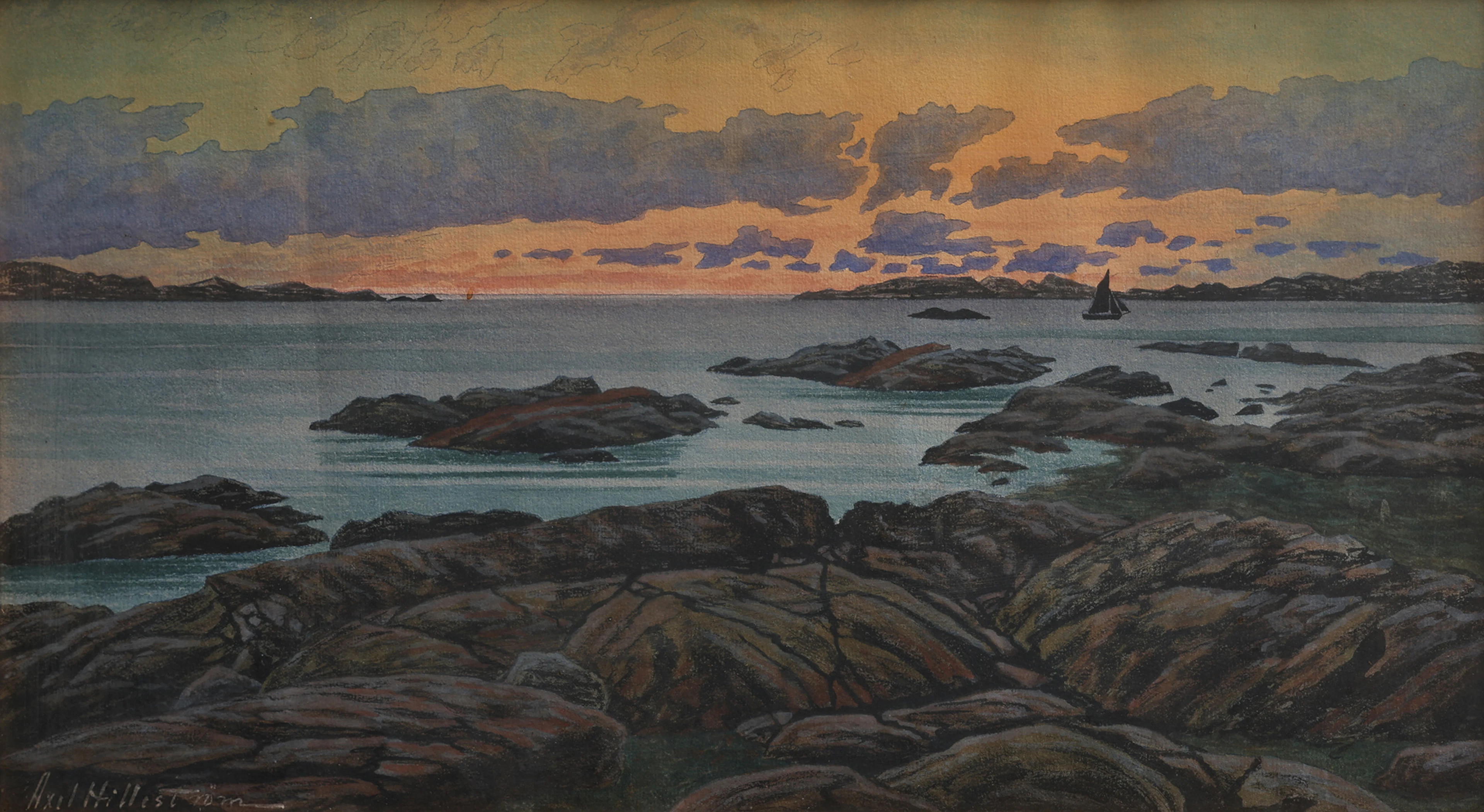 AXEL HILLESTRÖM. SKÄRGÅRD I AFTONLJUS.