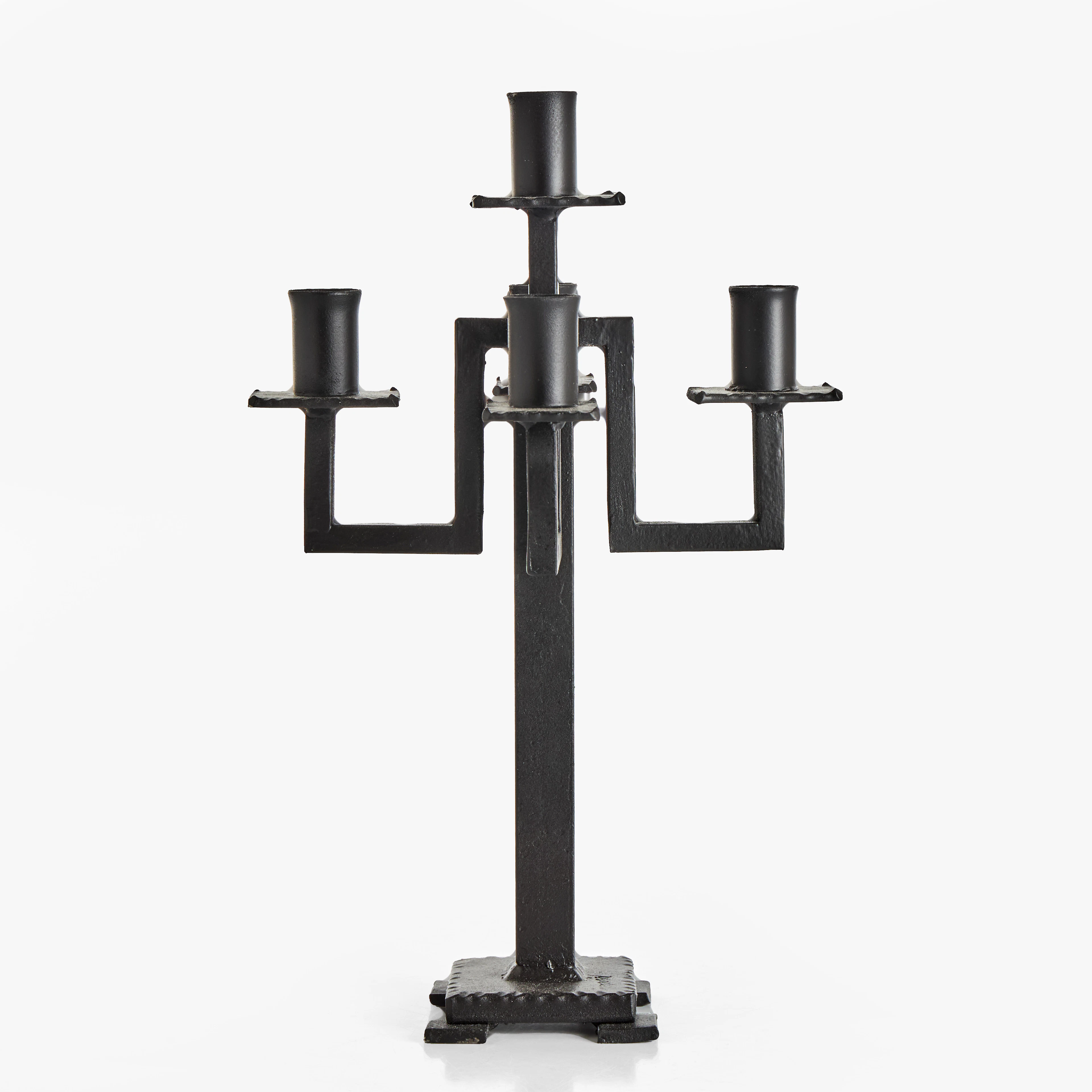 LJUSSTAKE, smidesjärn, för 5 ljus, märkt/signerad.