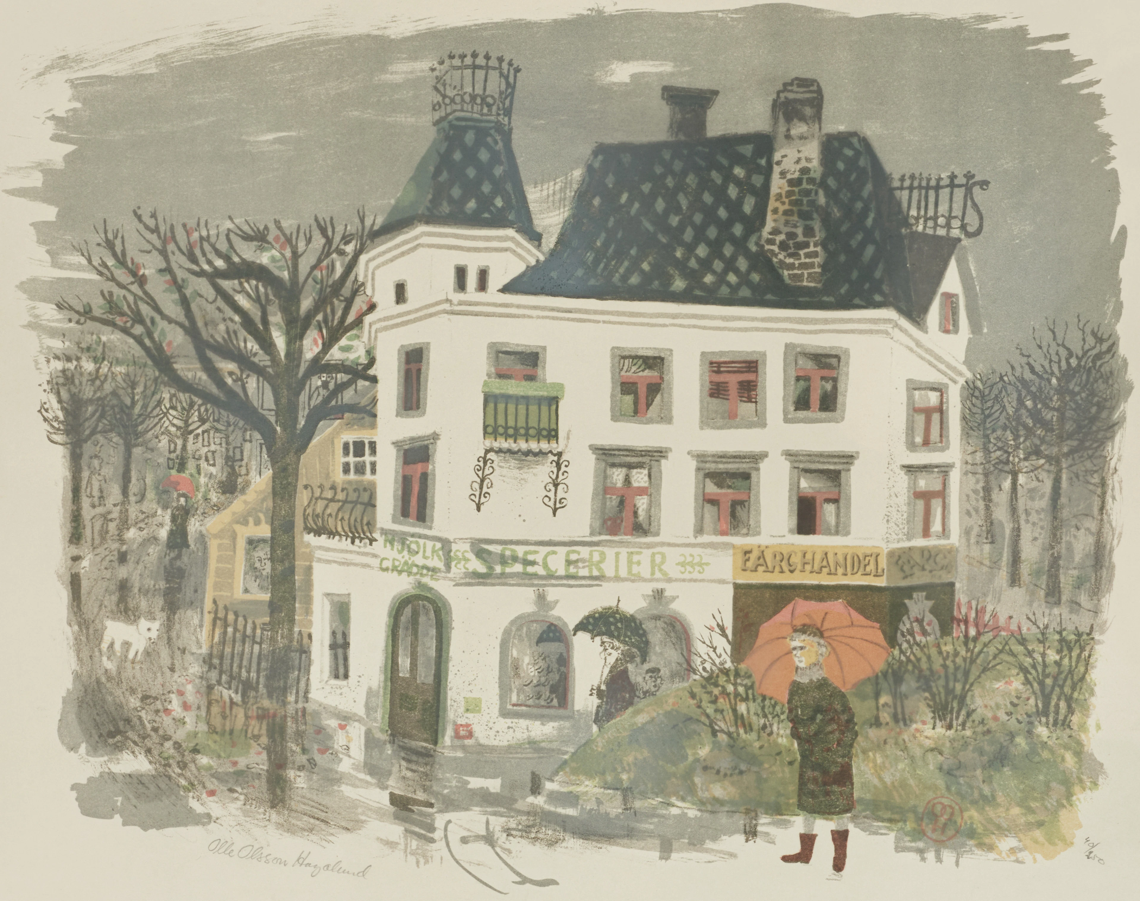 OLLE OLSSON HAGALUND (1904-1972). Specerihandeln, signerad och numrerad