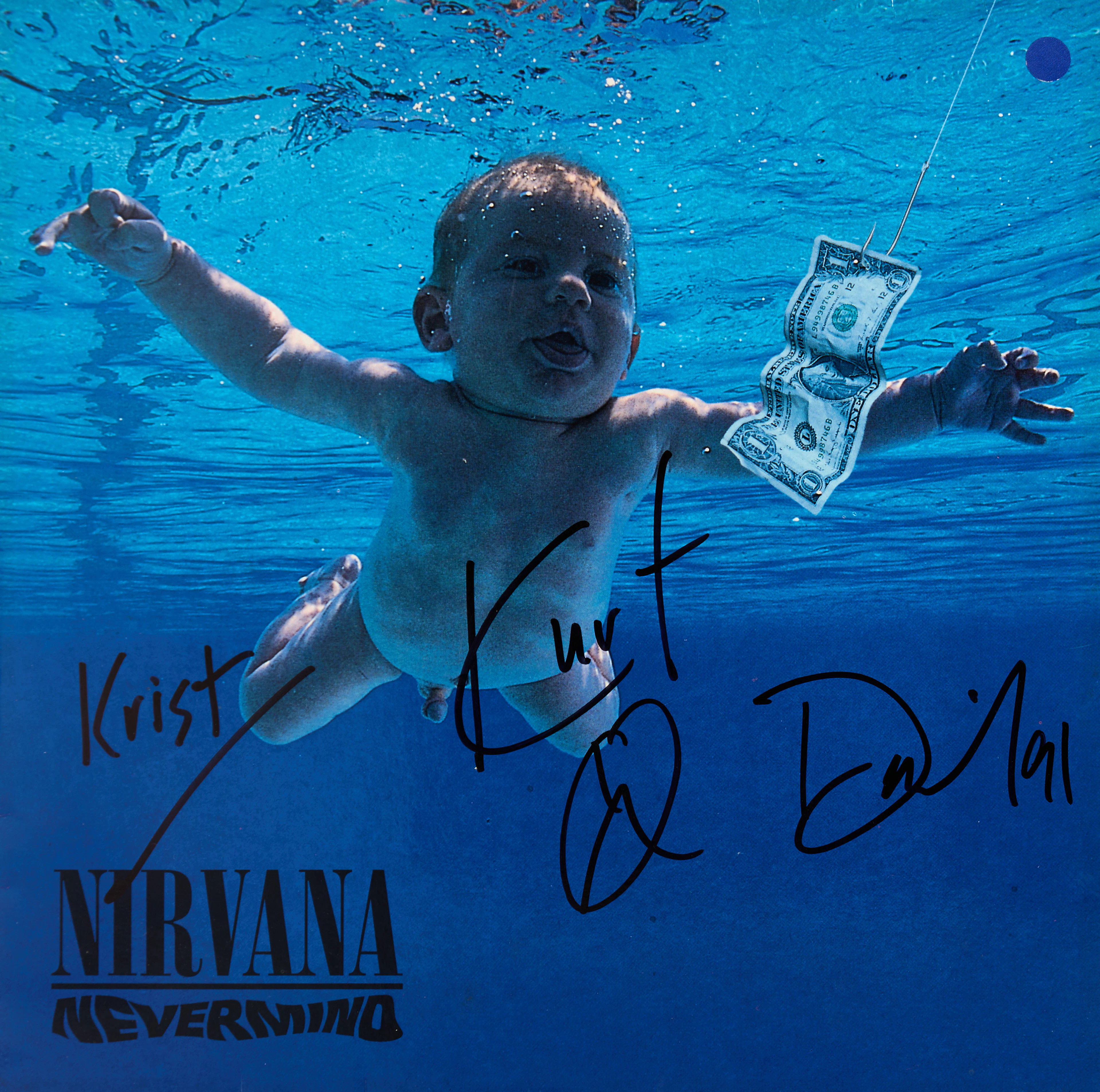 IRVANA, Autographs, "NEVERMIND", signed album cover, by band members
