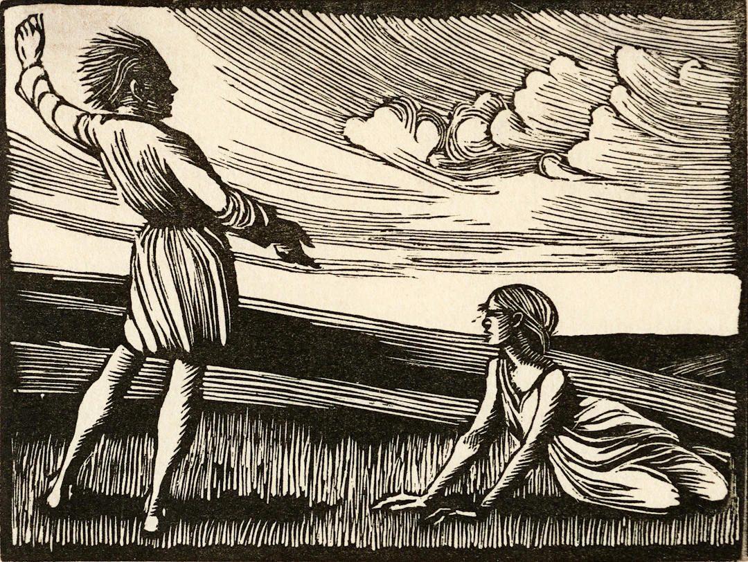 GWEN RAVERAT (England, 1885-1957). "The Quarrel" (1910), signerad, träsnitt.