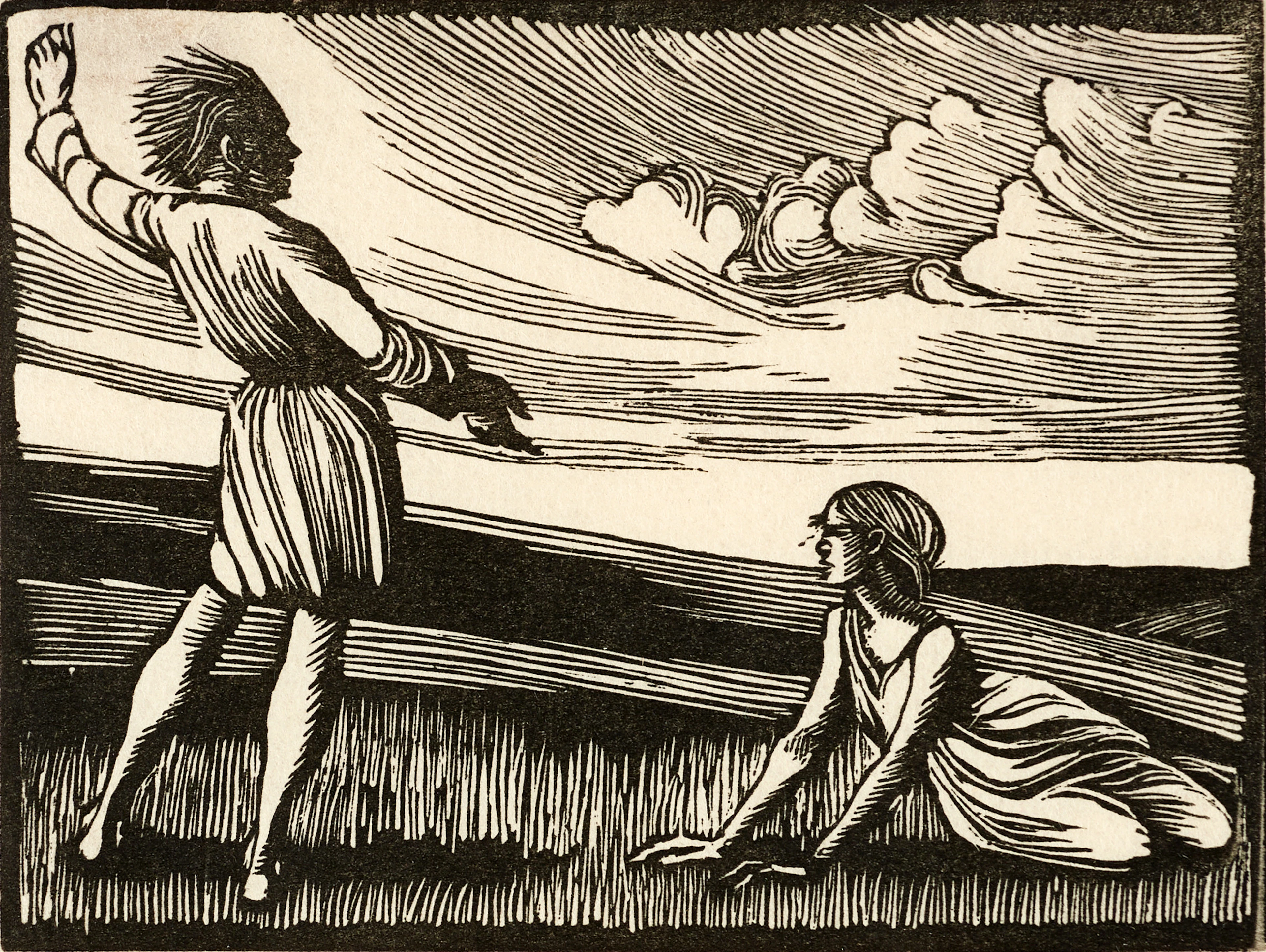 GWEN RAVERAT (England, 1885-1957). "The Quarrel" (1910), signerad, träsnitt.