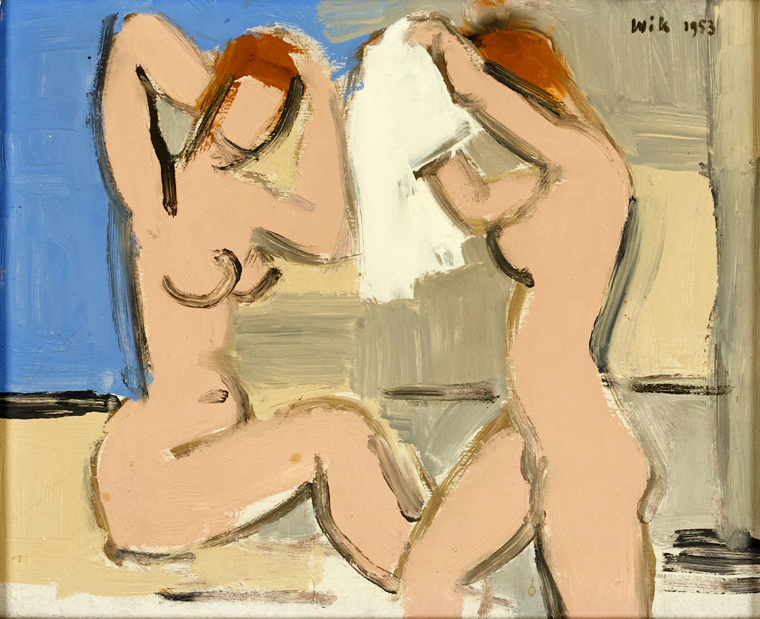 WILHELM WIK (1897–1987). "Badande Flickor", signerad och daterad 1953