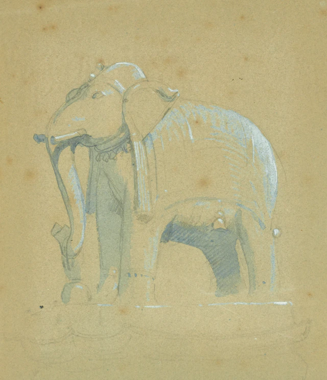 EGRON LUNDGREN (1815-1875). ”Elefantstudie”, akvarell, blyerts och täckvitt.