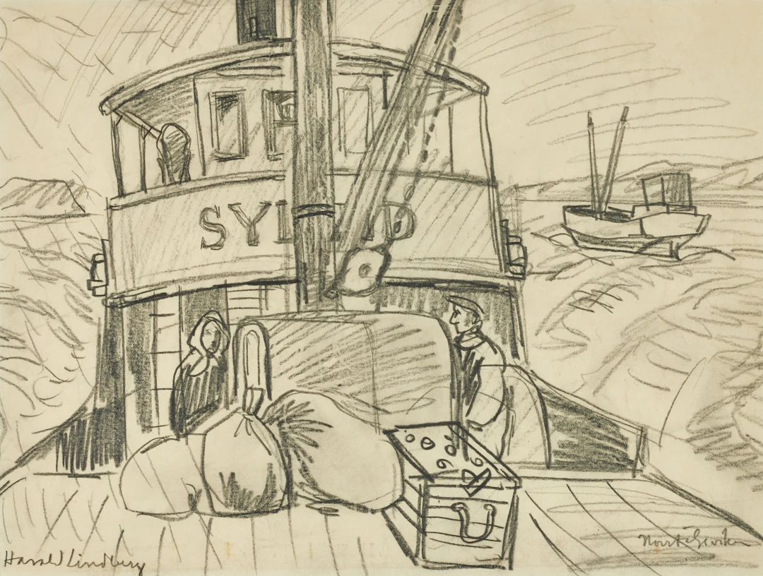 HARALD LINDBERG (1901-1976). Sylfid (fördäck) i Norrtäljeviken, signerad