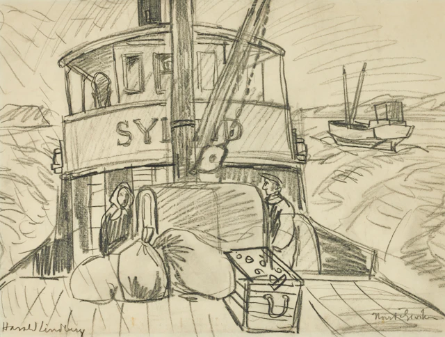HARALD LINDBERG (1901-1976). Sylfid (fördäck) i Norrtäljeviken, signerad