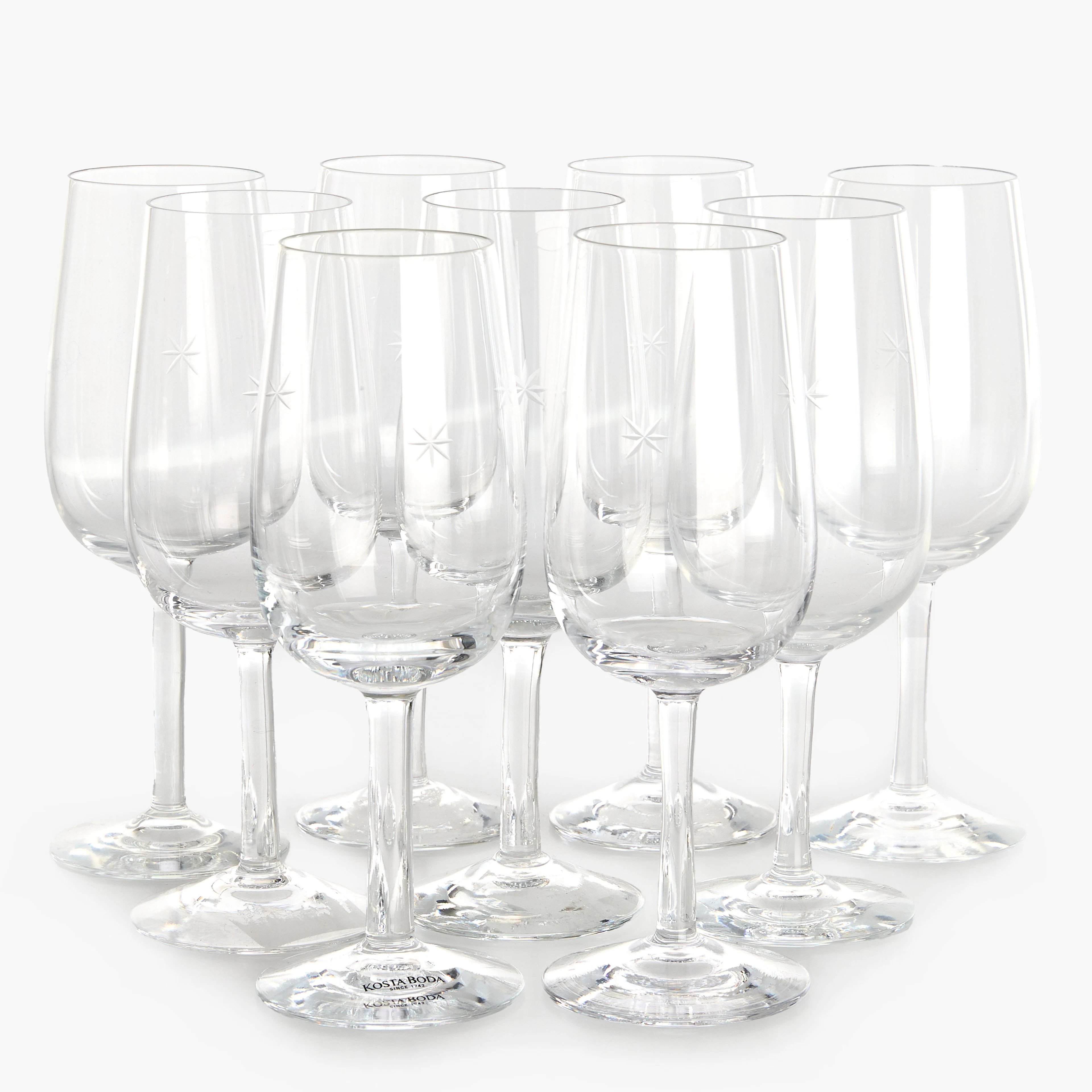 SIGNE PERSSON-MELIN. Vitvinglas, 9 st, "Bouquet", Kosta Boda, klarglas