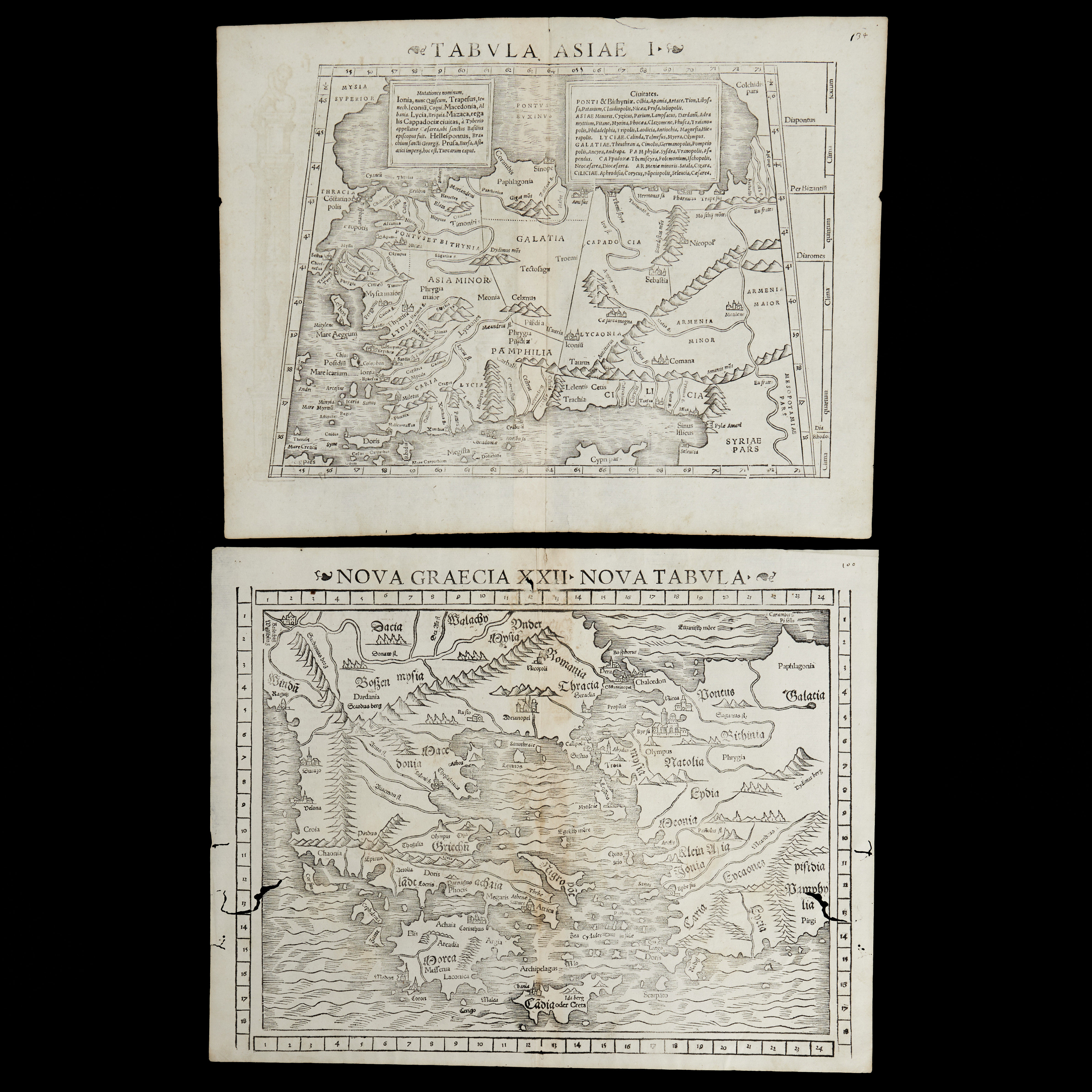MÜNSTER, Nova Graecia XXII, och Tabula Asiae I, ca 1550.