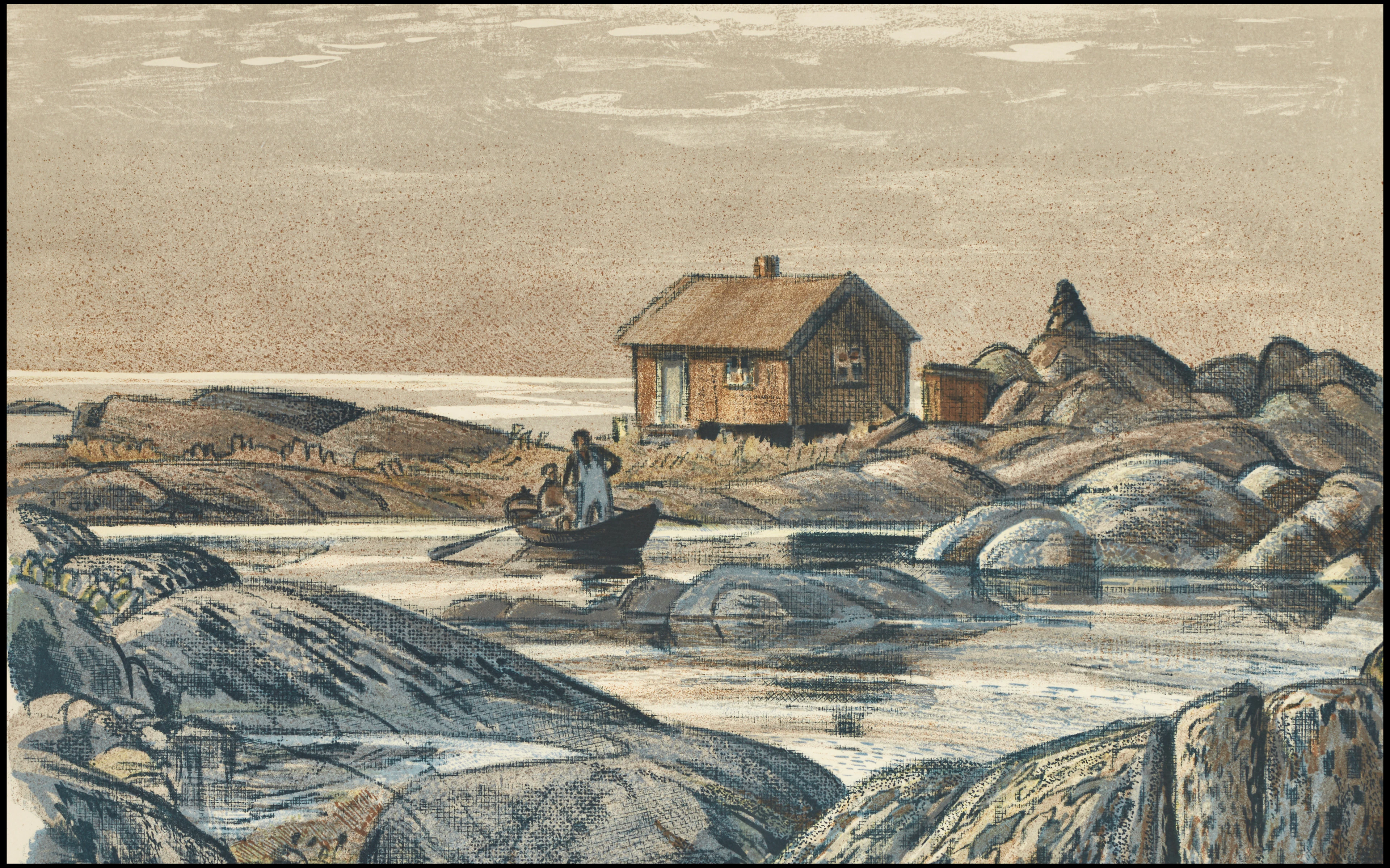 ROLAND SVENSSON (1910-2003), ”Nätbåten, Gillöga", signerad och numrerad