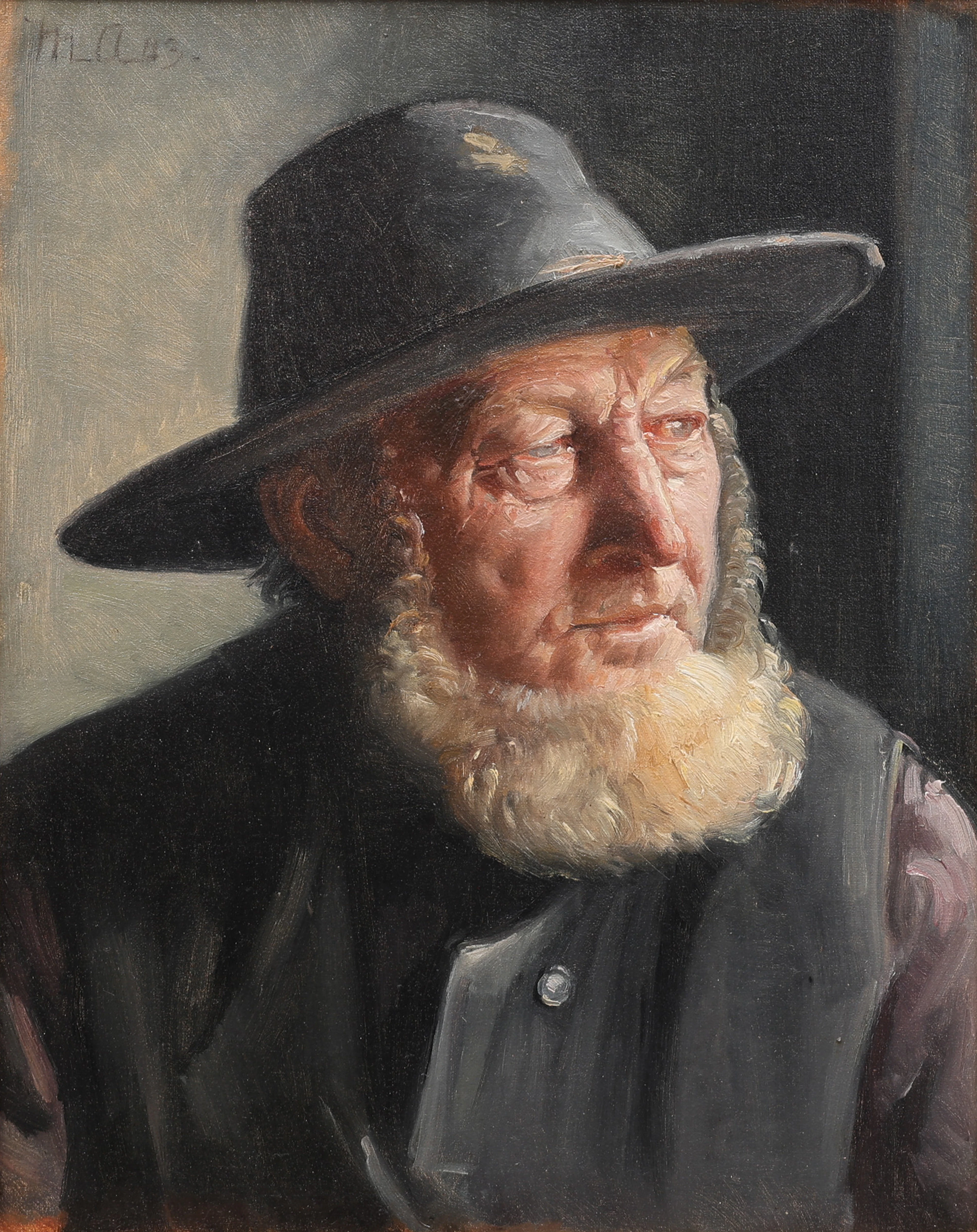MICHAEL ANCHER 1849-1927. OLJA PÅ DUK, PORTRÄTT AV FISKAREN OLE SVENDSEN