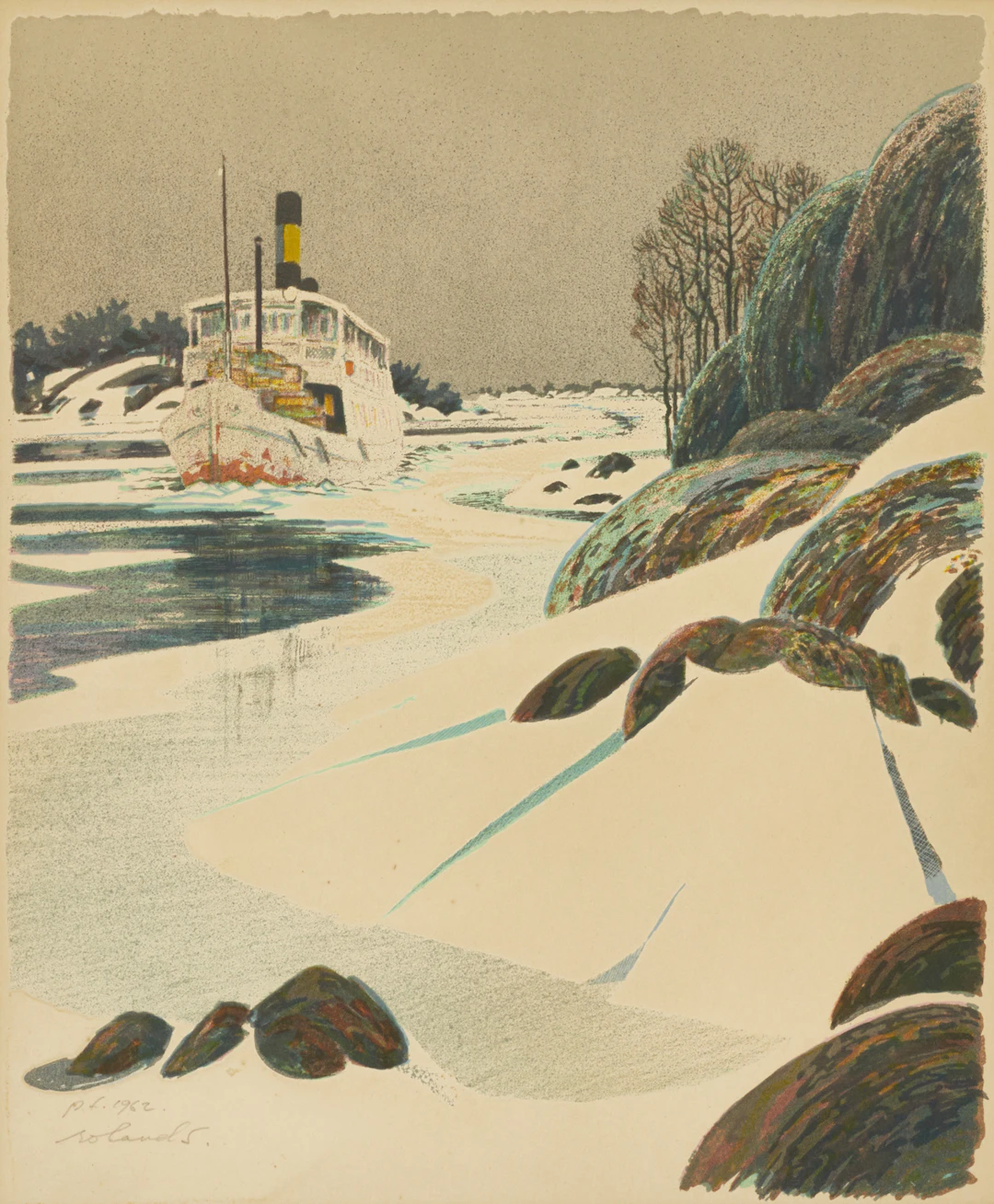 ROLAND SVENSSON (1910-2003). "Menföresbåten", signerad och daterad