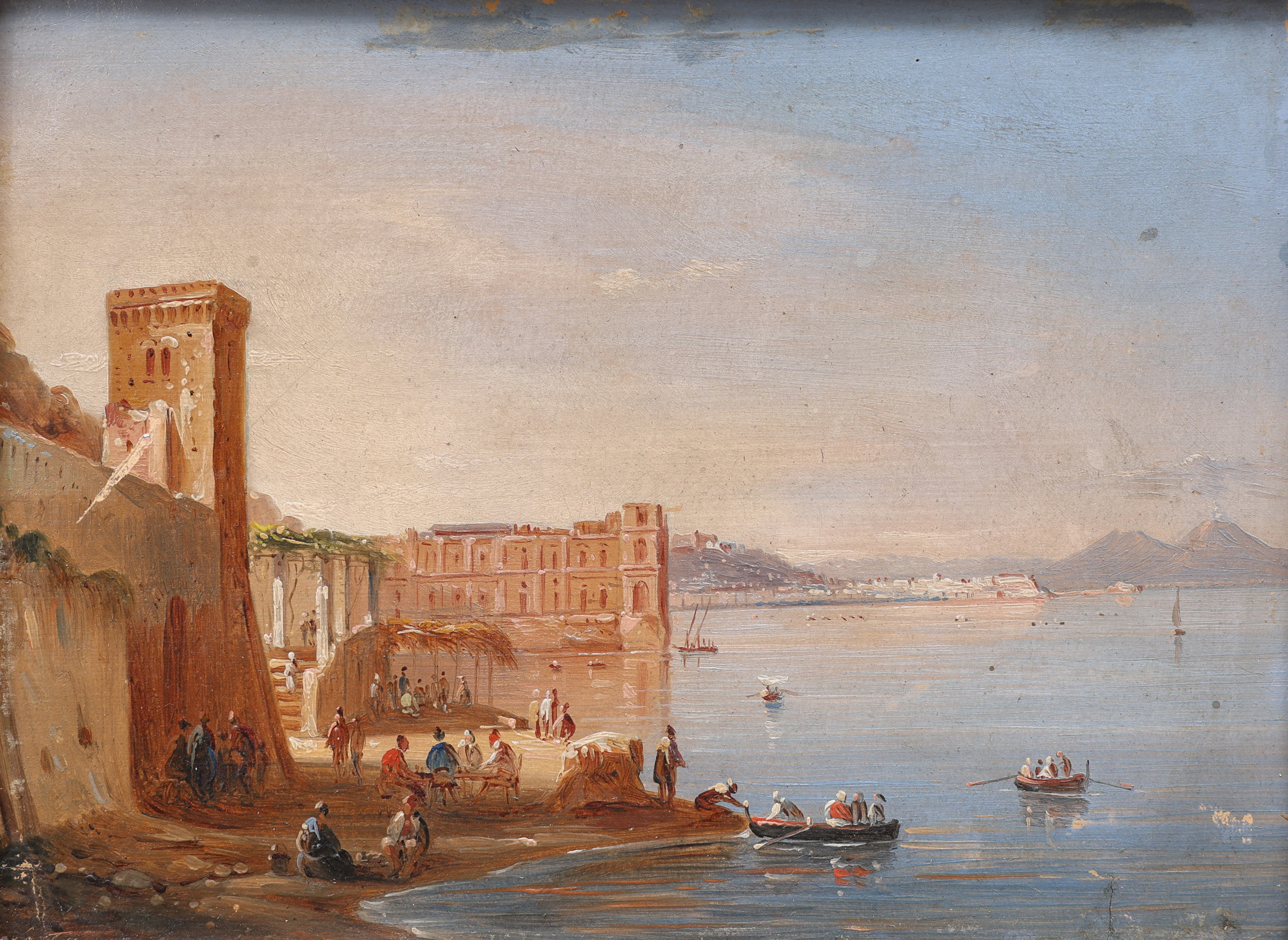 BILOTTA. OLJA PÅ PAPP, MOTIV FRÅN NEAPEL MED PALAZZO DONN'ANNA , SIGNERAD.