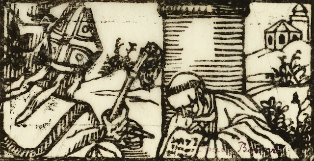 ÉMILE BERNARD (1868-1941). Religiös komposition, signerad, träsnitt.