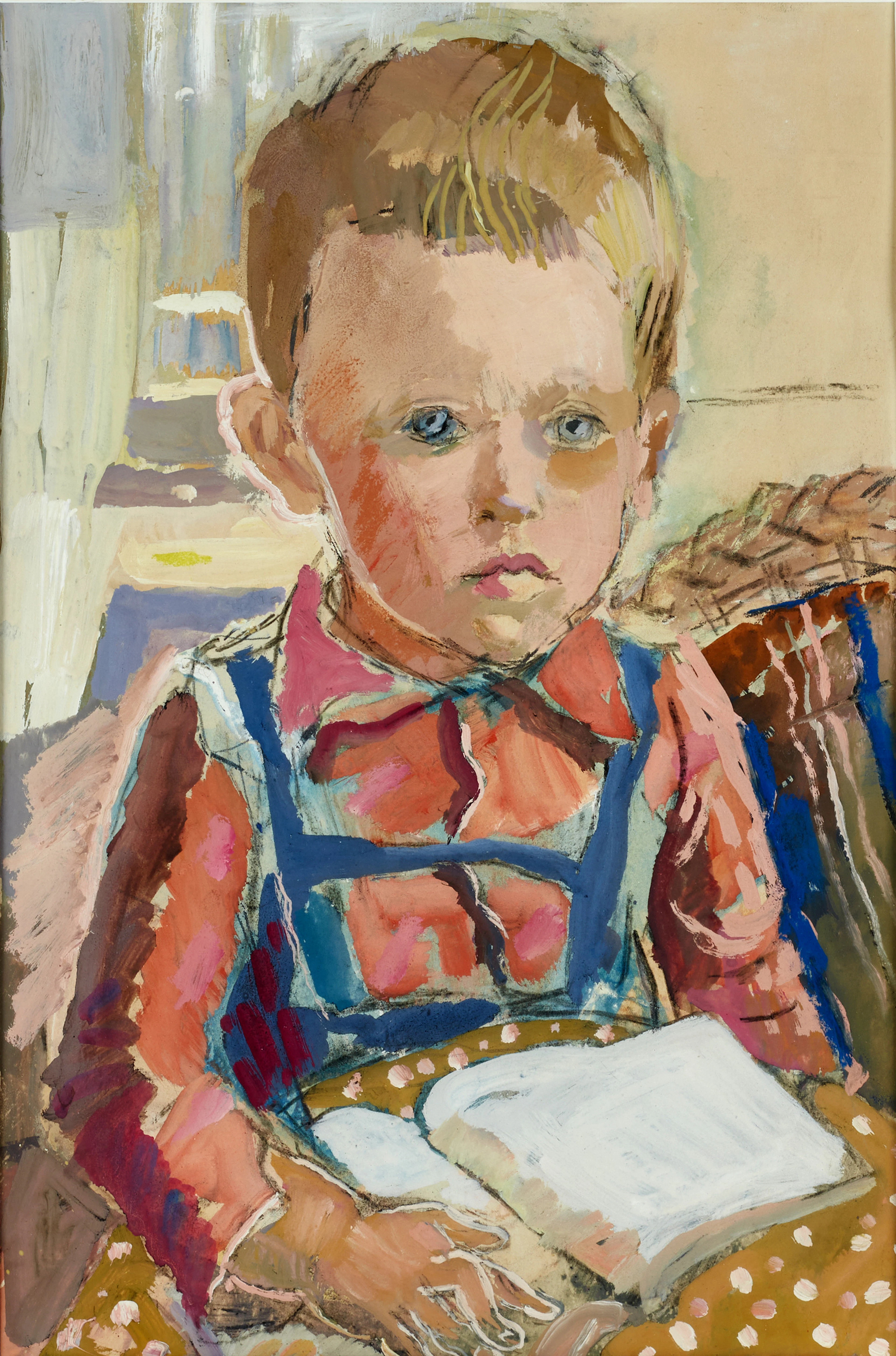 ACKE HALLGREN (1885-1940). Porträtt av en pojke, olja, gouache och