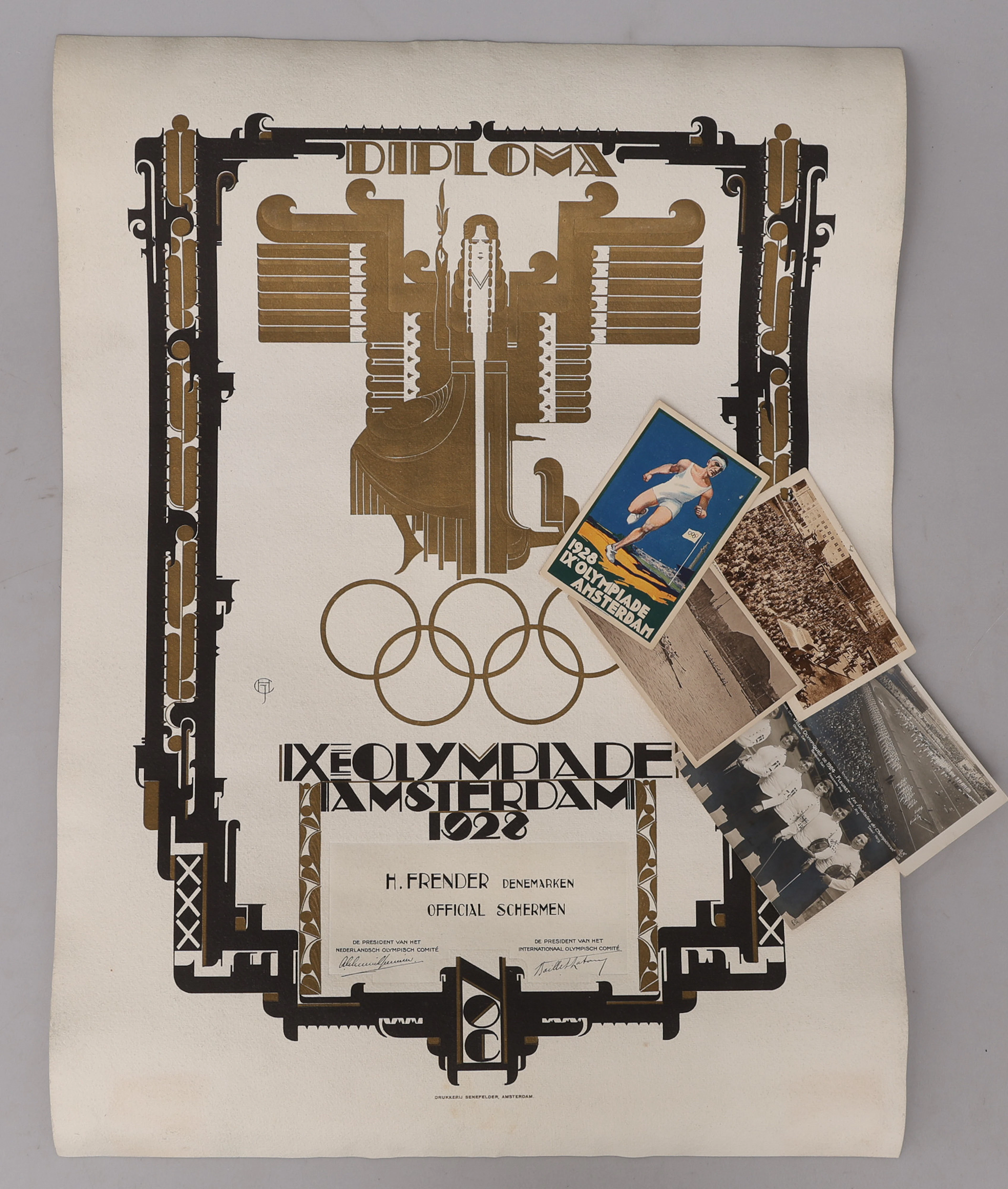 CHRISTIAAN JOHANNES VAN DER HOEF. DIPLOM FRÅN OLYMPISKA SPELEN I AMSTERDAM