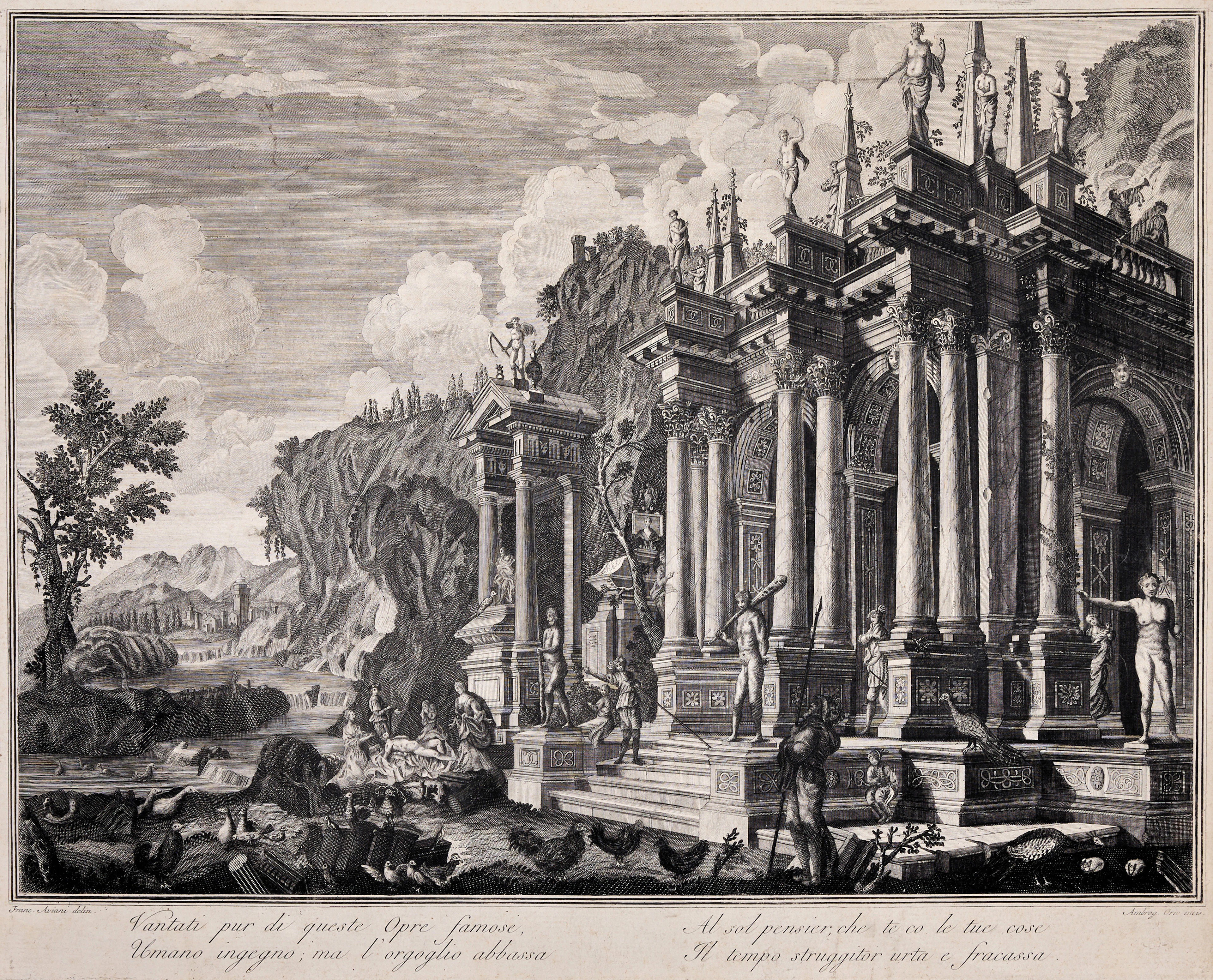 FRANCESCO AVIANI (1662-1715), efter, två etsningar av Ambrogio Ovio