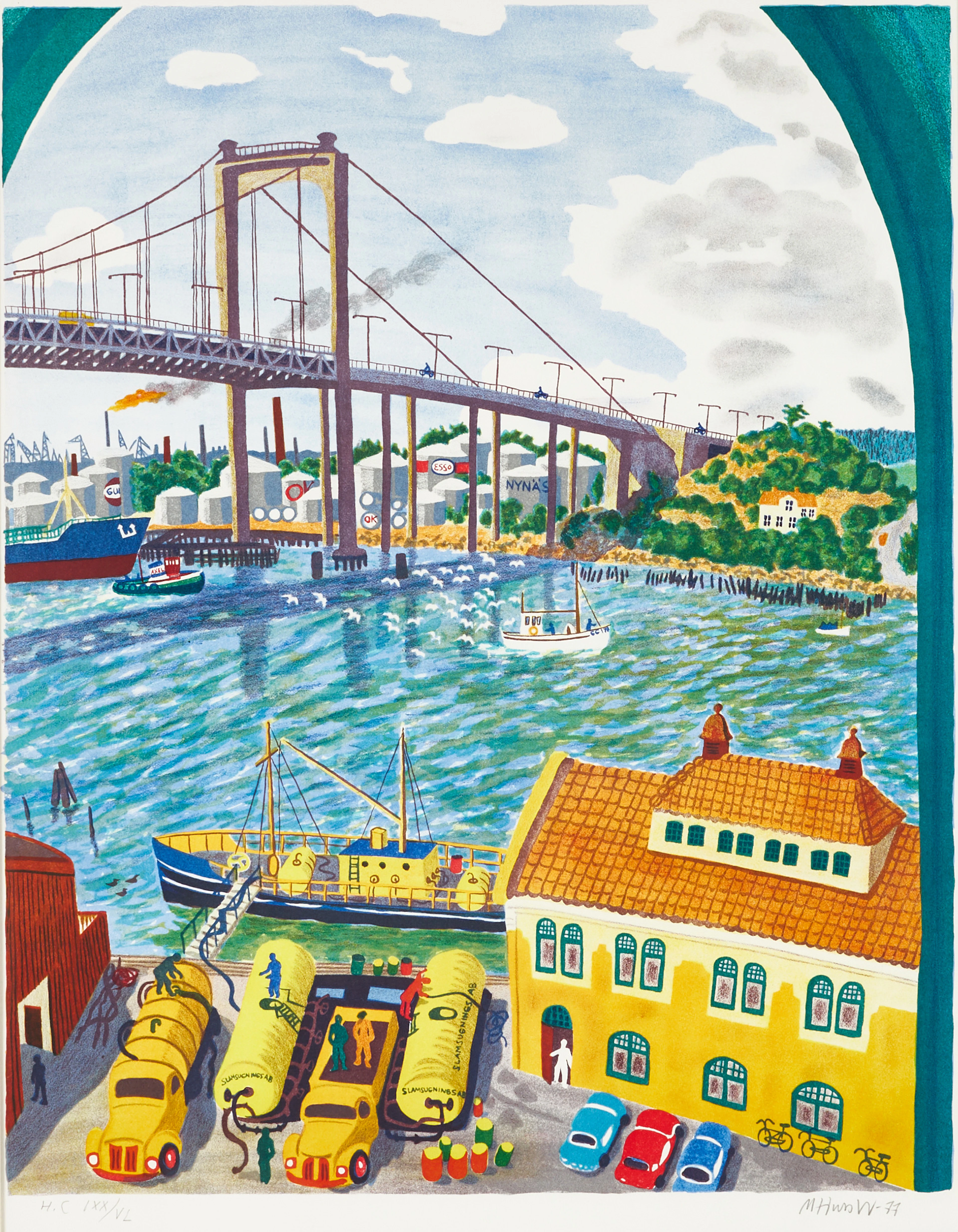 MONA HUSS WALIN (född 1944). Älvsborgsbron, Göteborg, signerad och