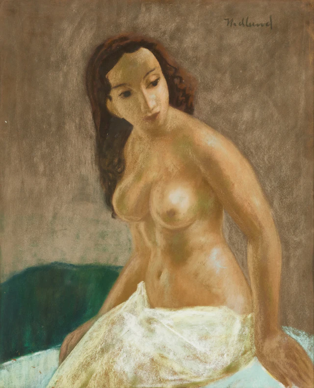 BÖRJE HEDLUND (1909-2005), Modell med täcke, signerad, pastell.