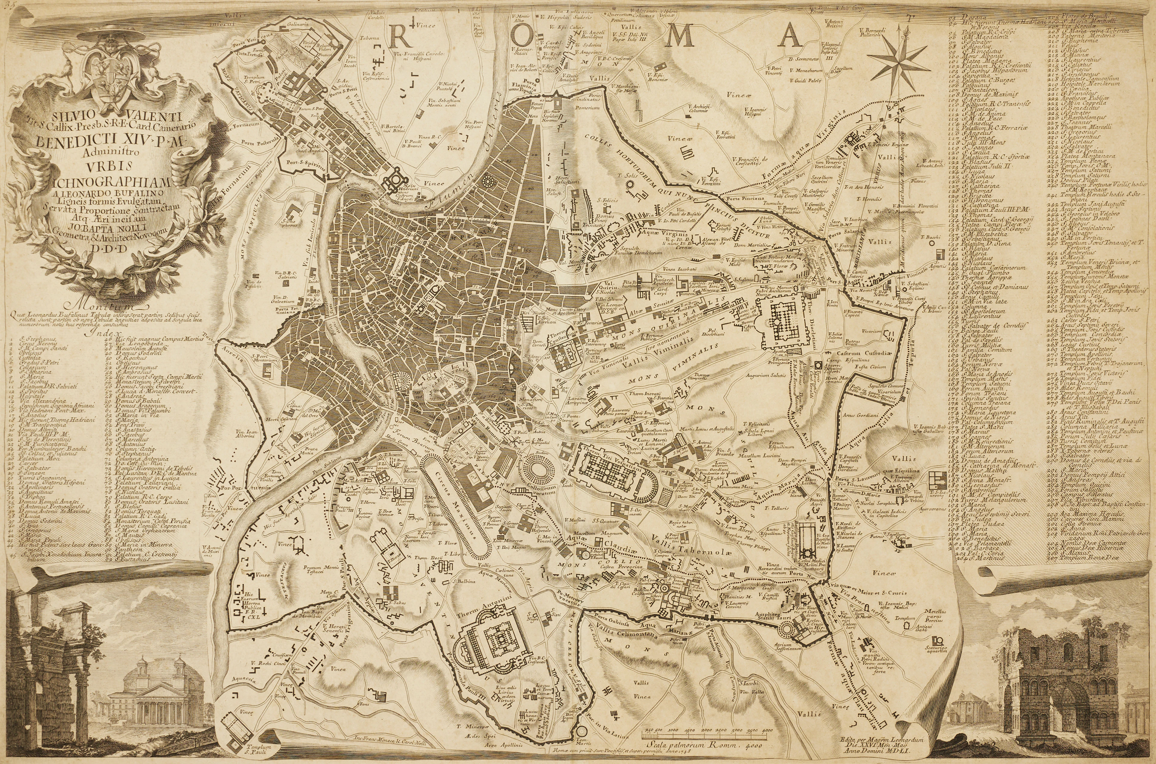 GIOVANNI BATTISTA NOLLI (1701-1756), stadskarta över Rom, "ROMA. Silvio