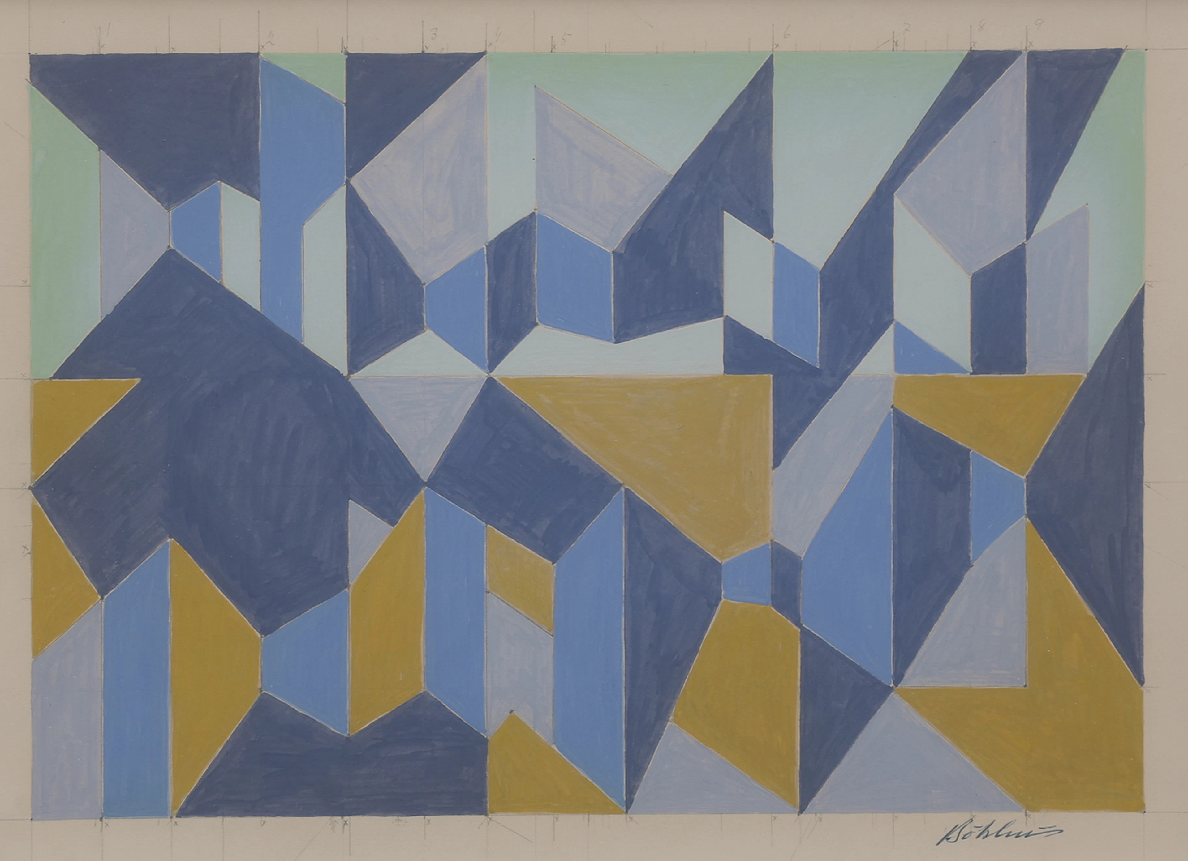 PER-ERIK BÖKLIN. Geometrisk komposition, gouache på pappskiva, signerad