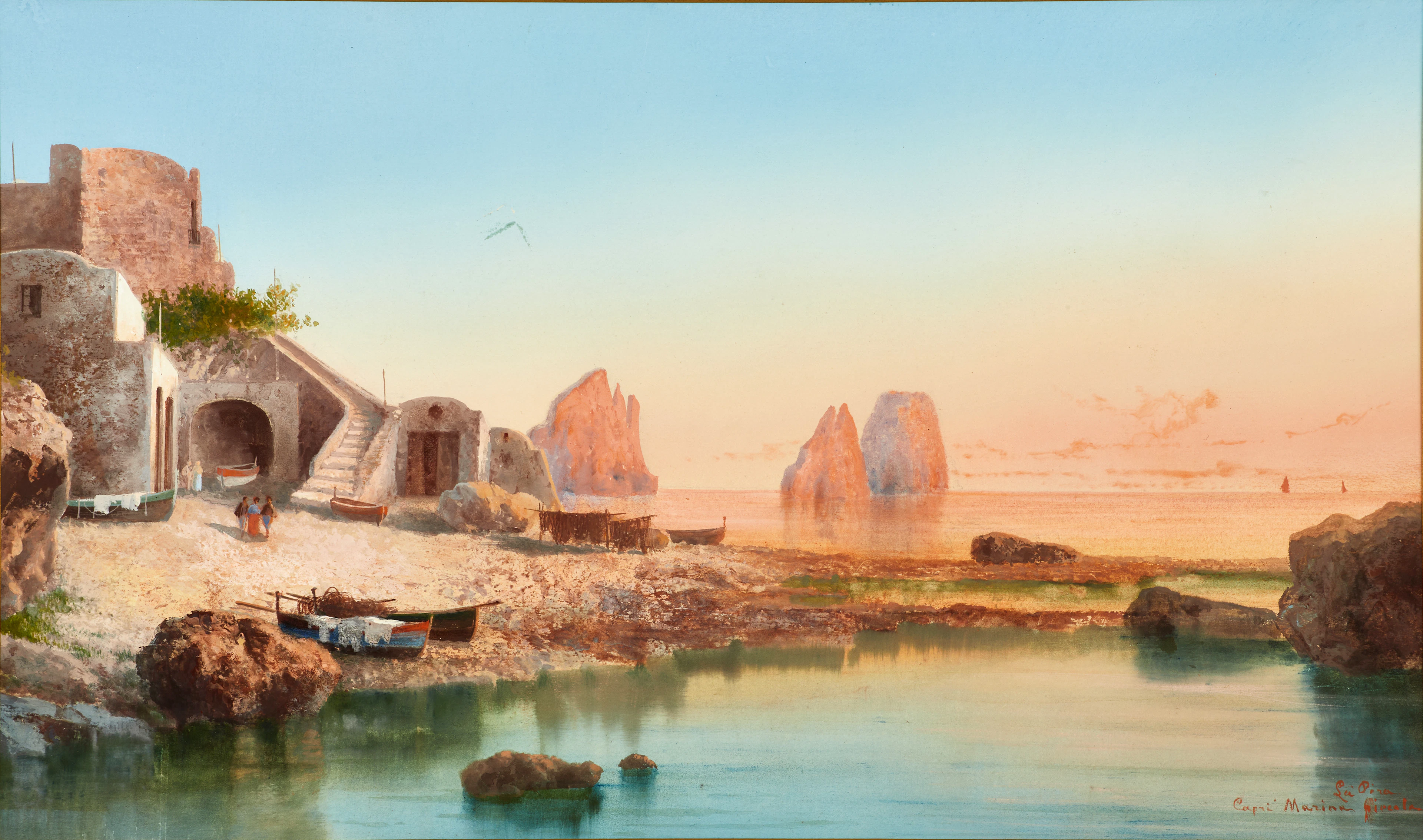 ENRICO LA PIRA, "Capri Marina Piccola", gouache, 1800-talets andra