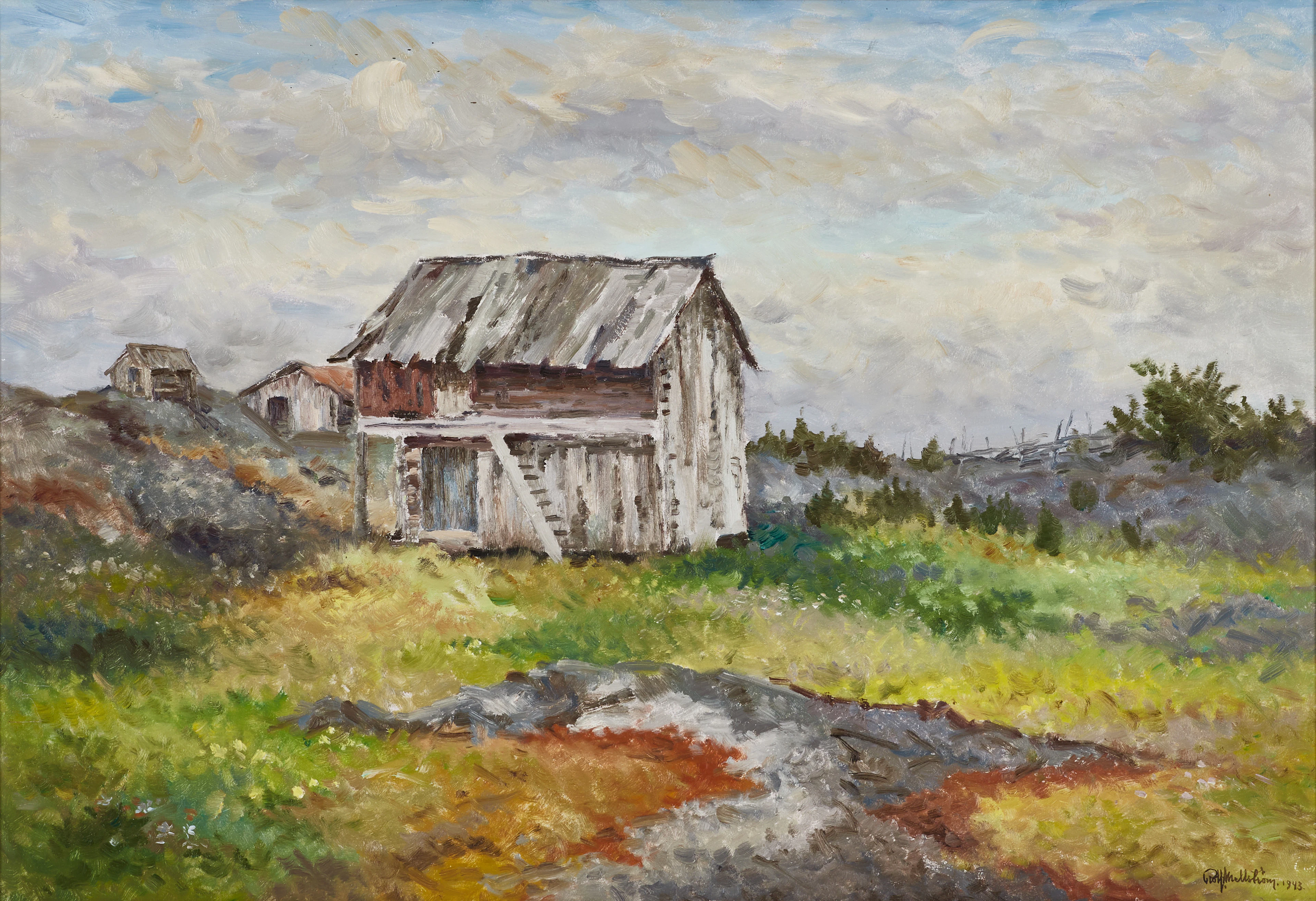 ROLF MELLSTRÖM (1896-1953). "En gammal sjöbod, Björkskär, Gryt", signerad