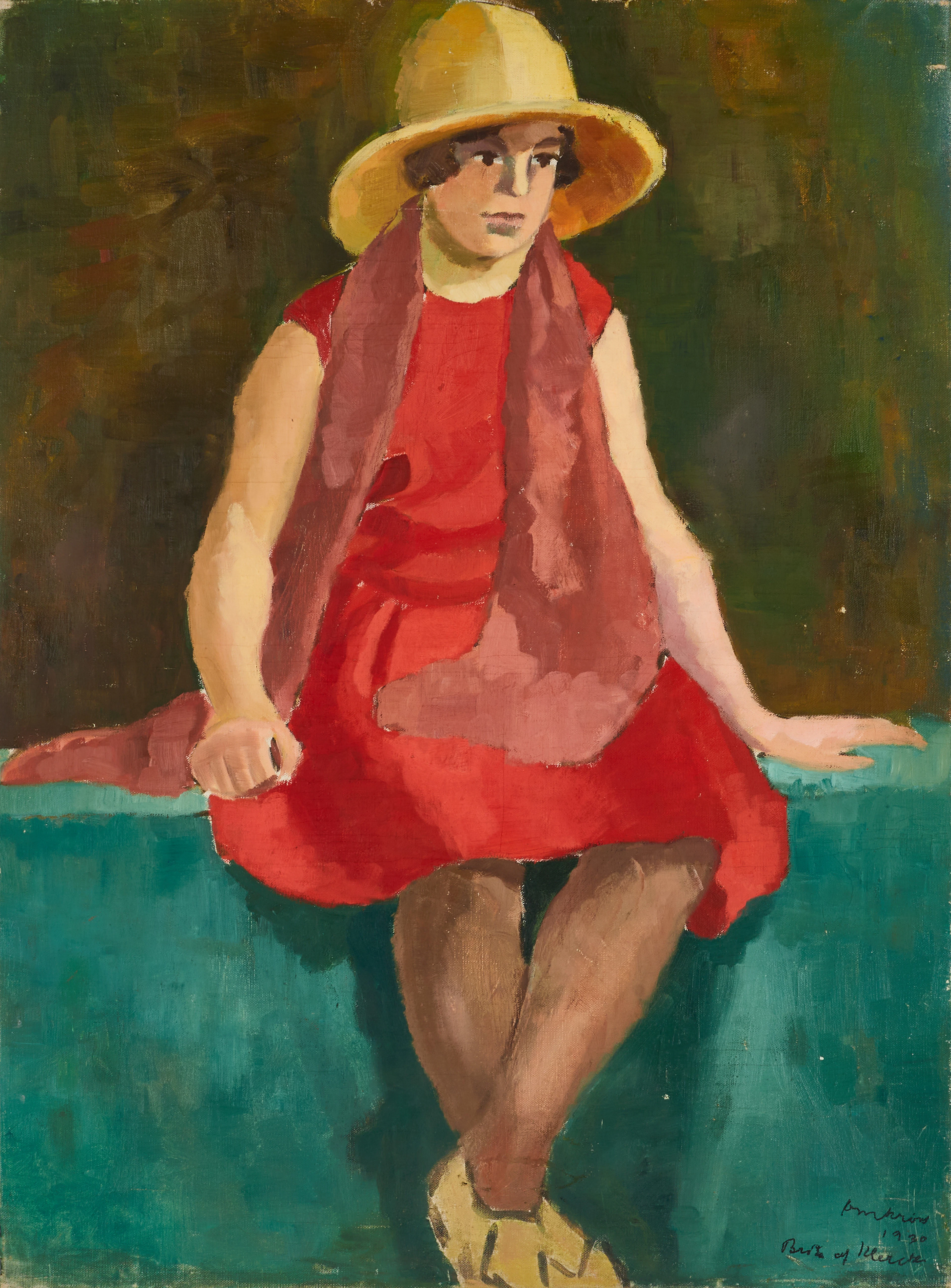 BRITA AF KLERCKER (Sverige, 1906-2001), Kvinna i rött, signerad och