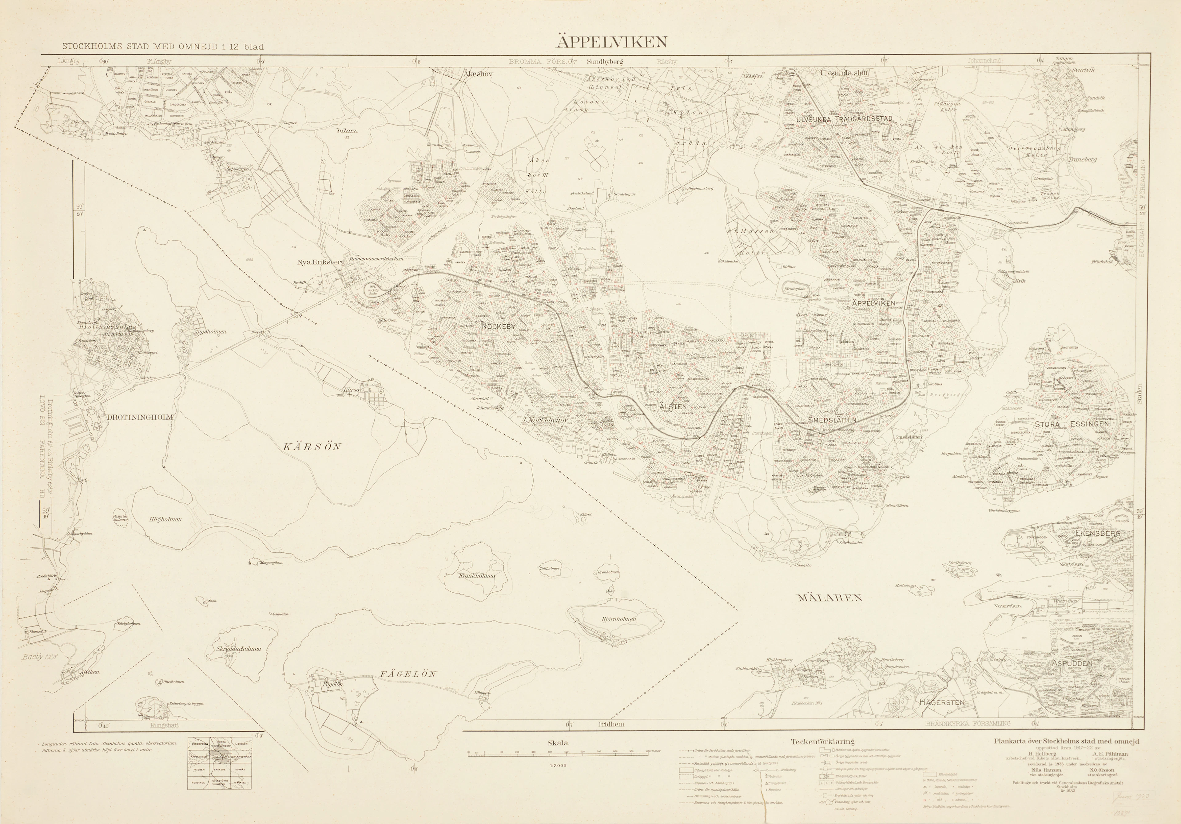 ÄPPELVIKEN, Plankarta över Stockholms Stad med omnejd, 1933, fotolitogr.