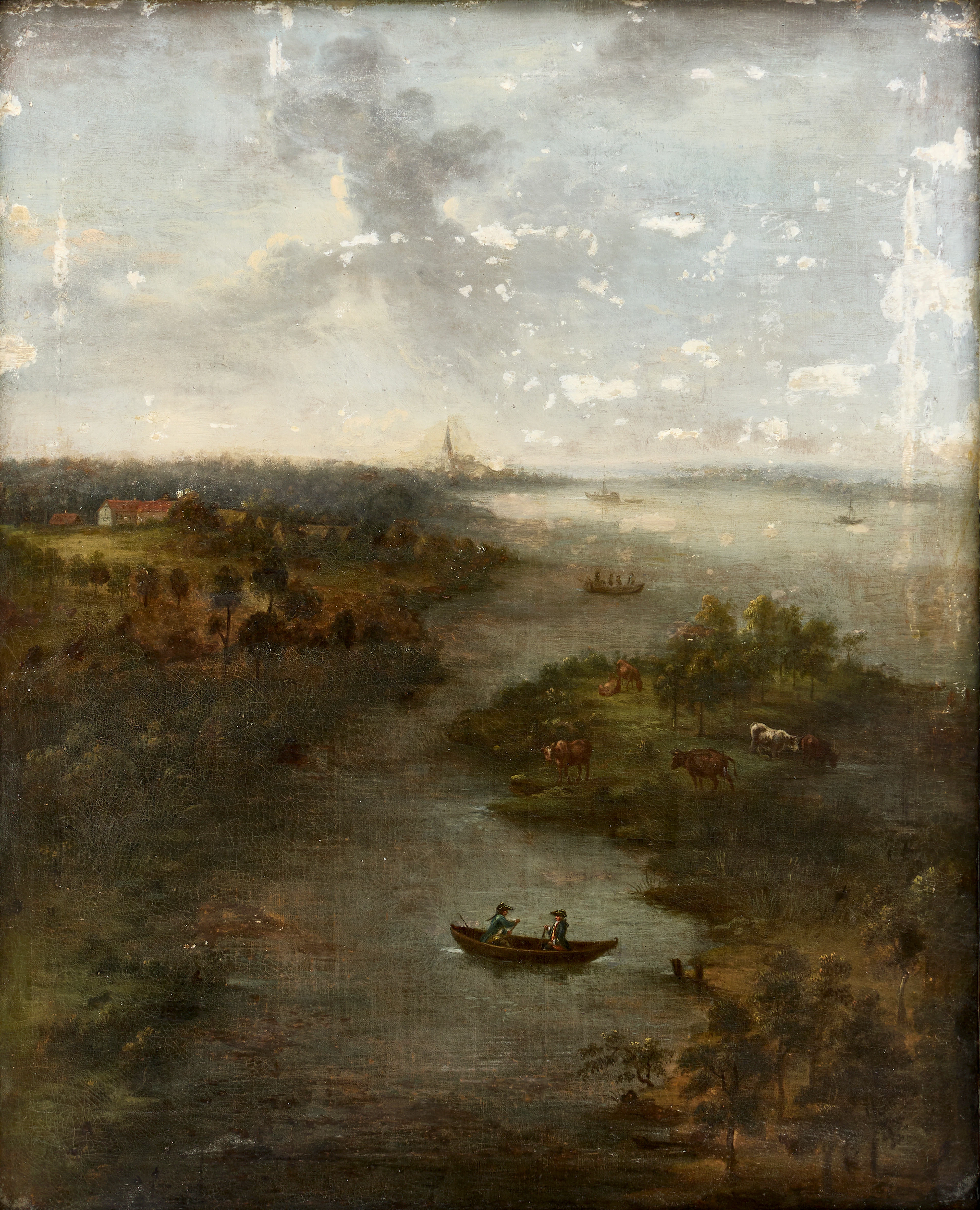OIDENTIFIERAD SVENSK KONSTNÄR, omkring 1740 Vidsträckt insjölandskap;