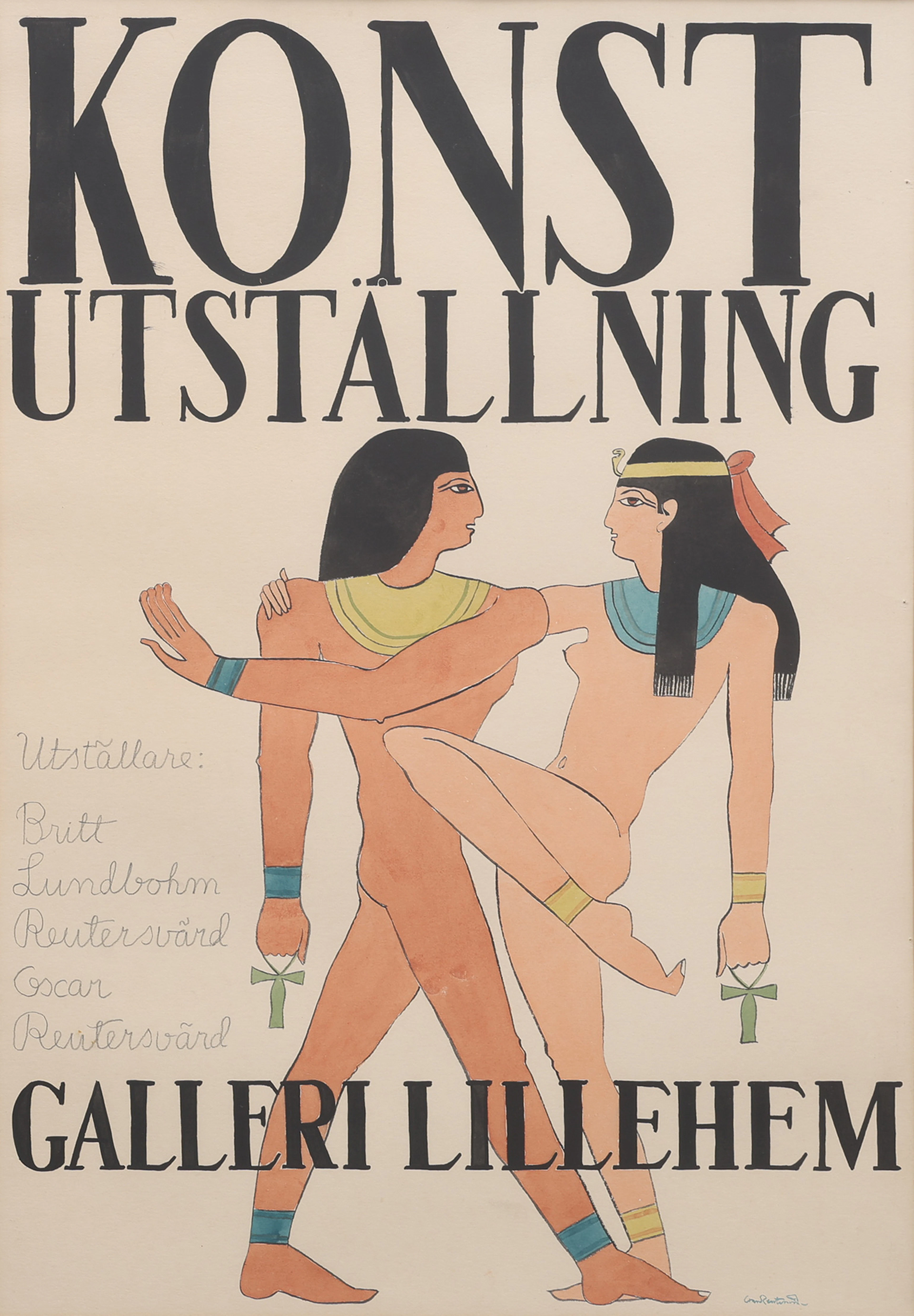 OSCAR REUTERSVÄRD. HANDMÅLAD UTSTÄLLNINGSAFFISCH FÖR GALLERI LILLEHEM.