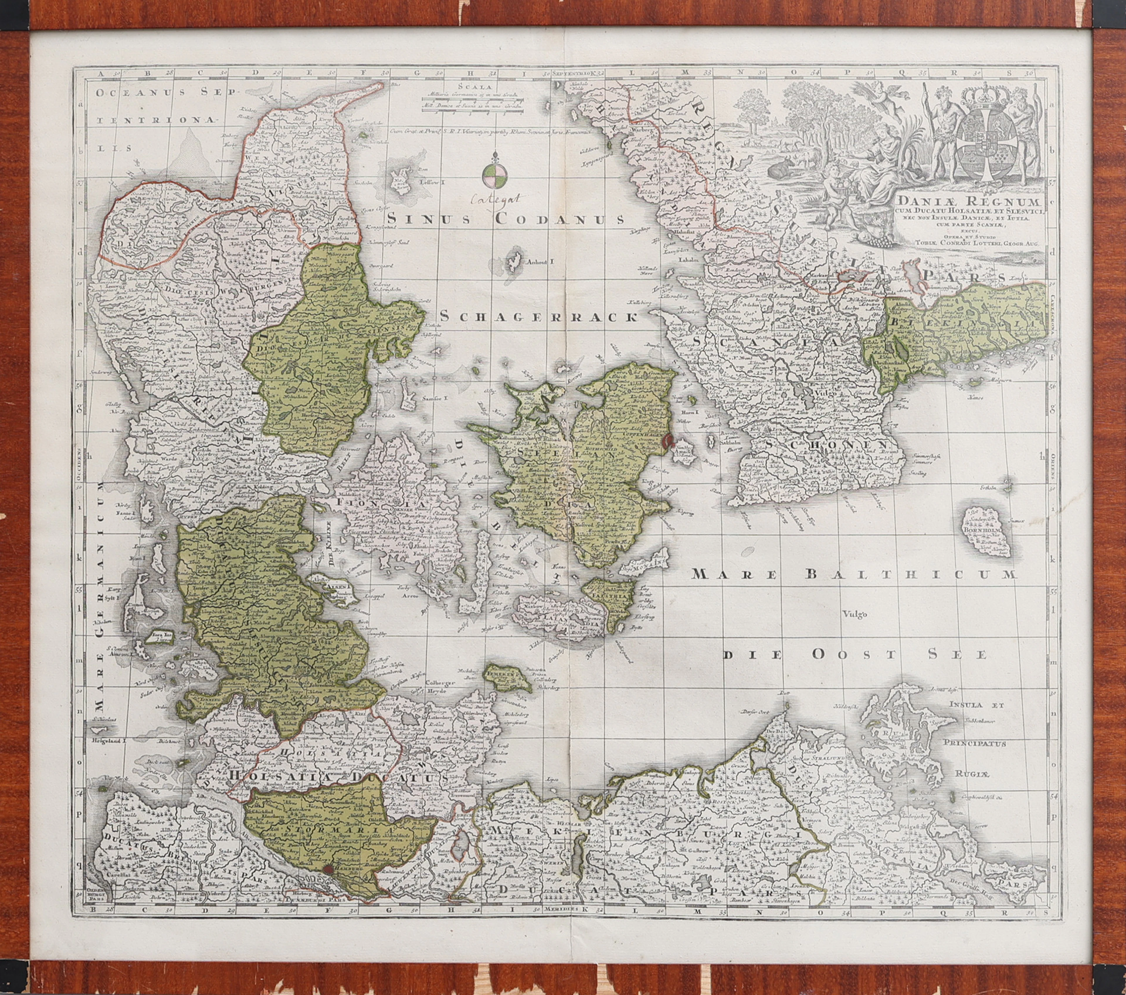 ANTIK KARTA. TOBIAS CONRAD LOTTERS KARTA ÖVER DANMARK - DANIAE REGNUM - 1750.