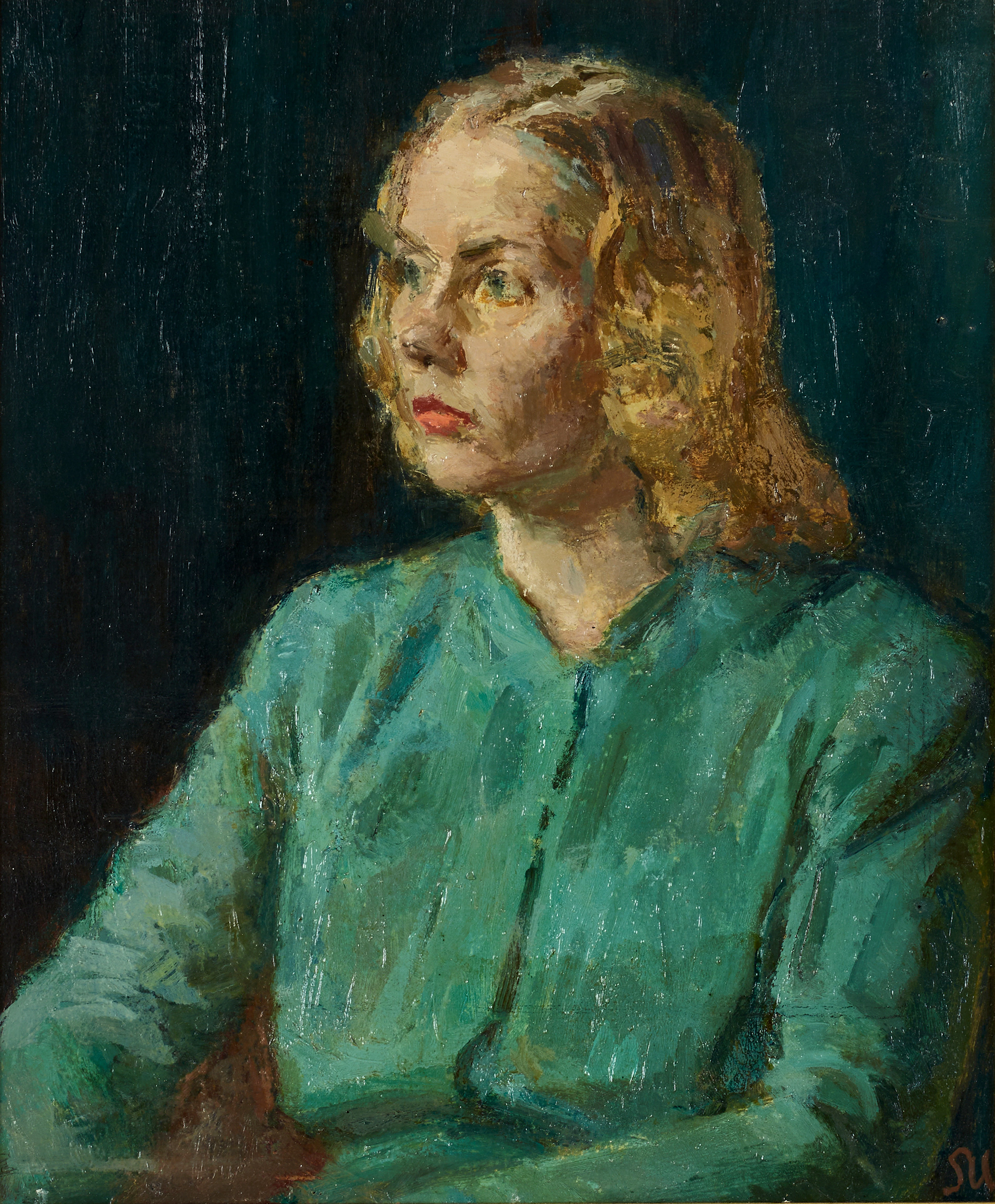 SIGFRID ULLMAN (Sverige, Varberg 1886-1960 Göteborg). Grönklädd kvinna