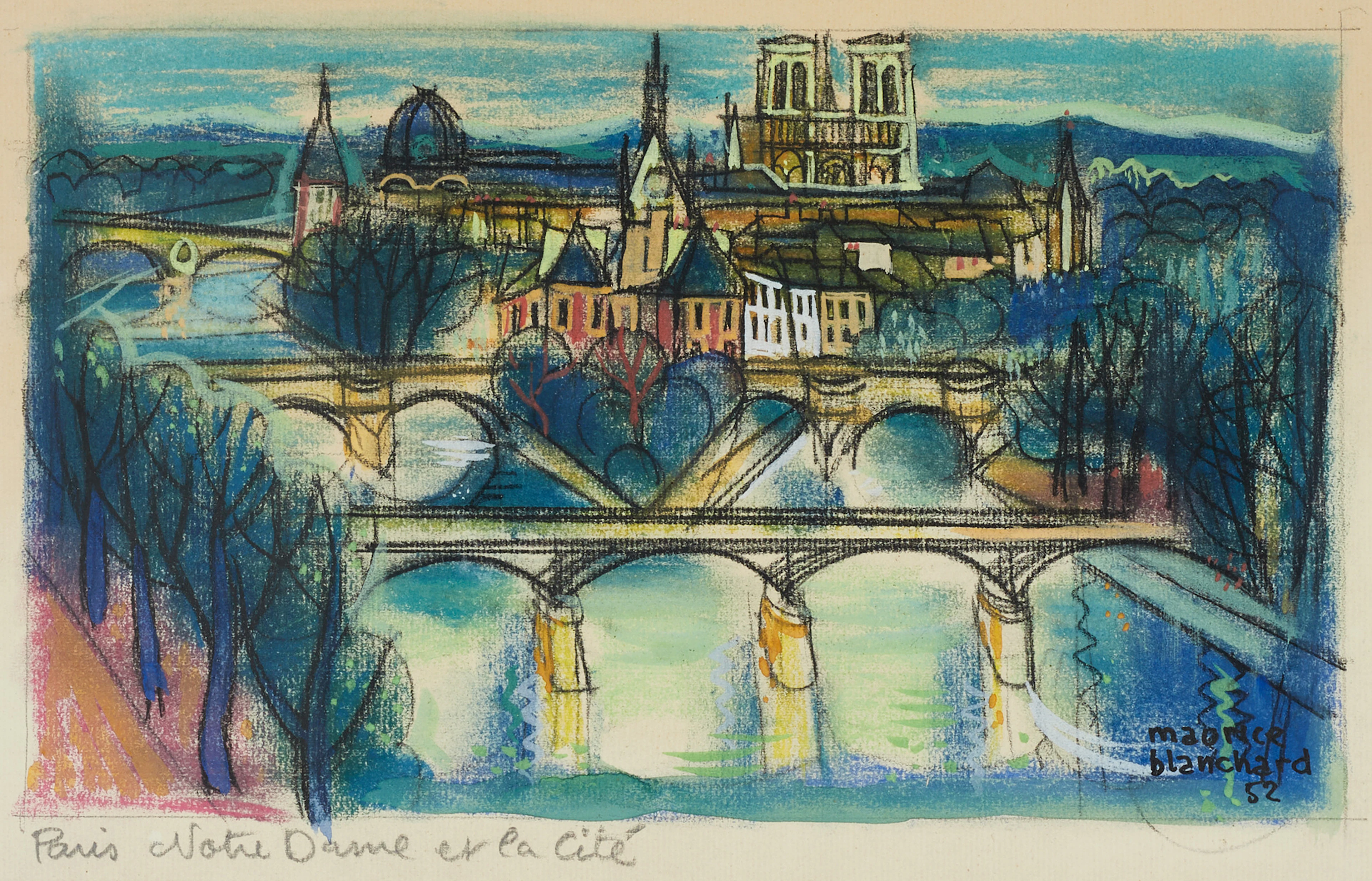 MAURICE BLANCHARD (1890-1960), Paris vid Notre Dame, signerad och